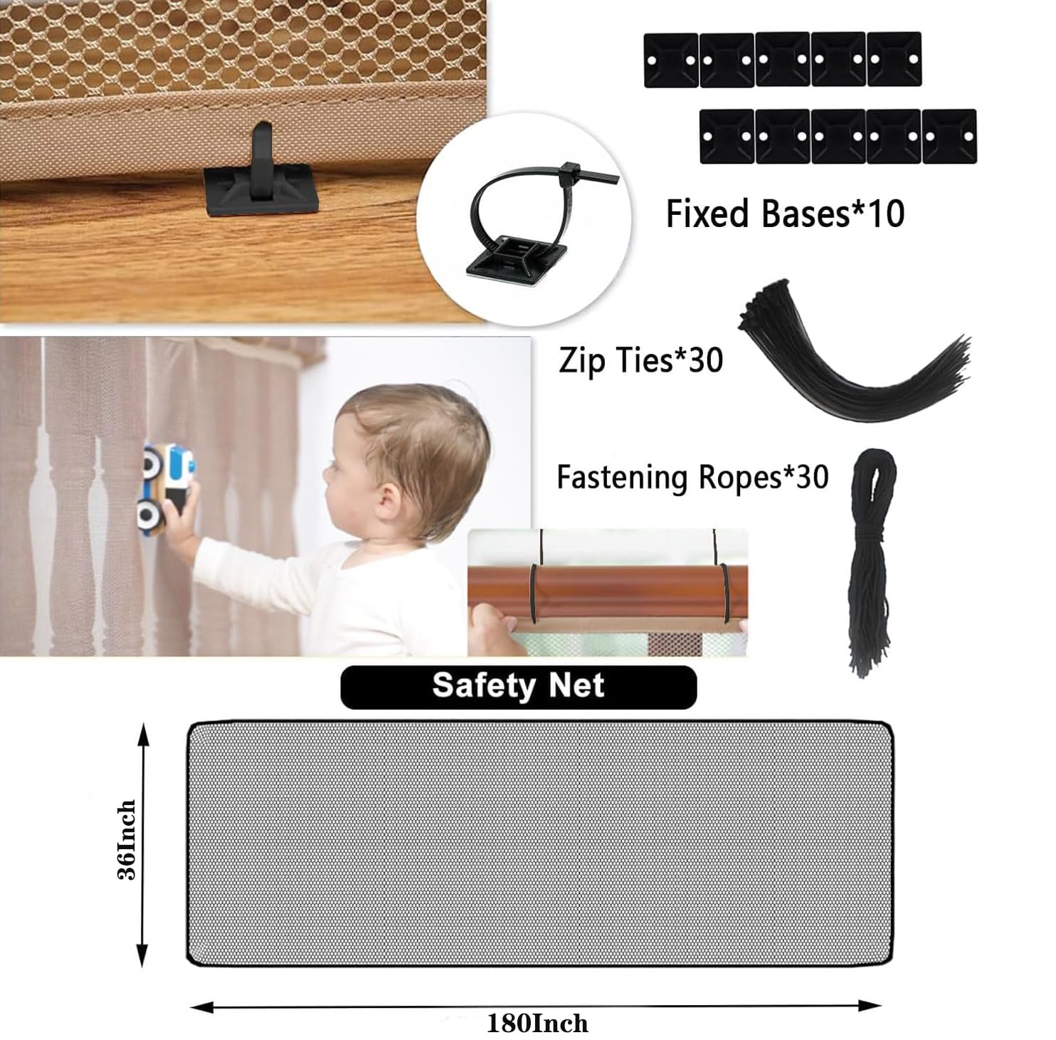 Stairway Net, 15ft x 3ft Child Safety Net, Banister Guard for Baby, Balcony Netting for Pets, Railing Safety Net for Baby Proofi