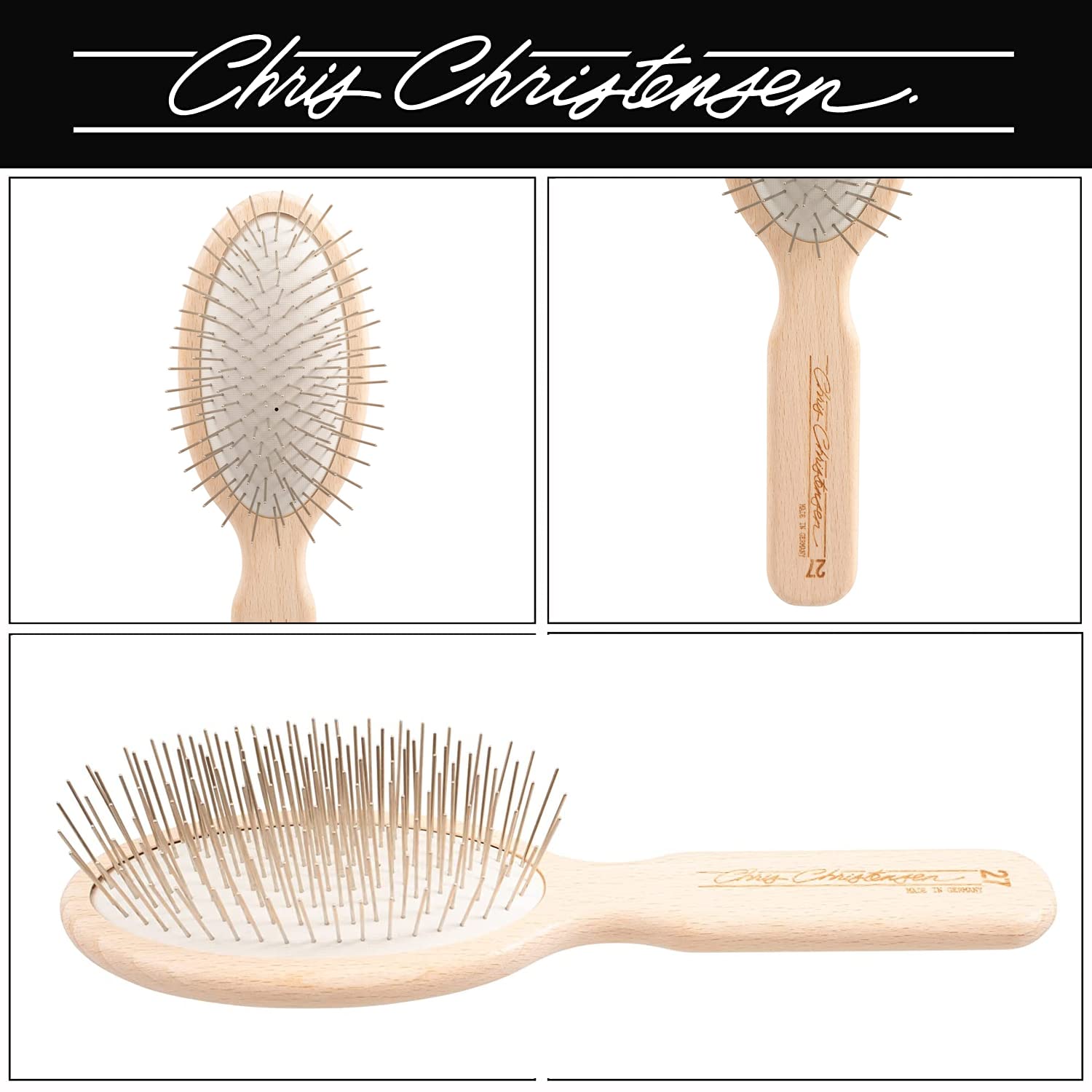 Chris Christensen Dog Brush, 27 Mm Oval Pin Brush, Original Series, Groom Like A Professional, Stainless Steel Pins, Lightweight Beech Wood Body, Ground And Polished Tips