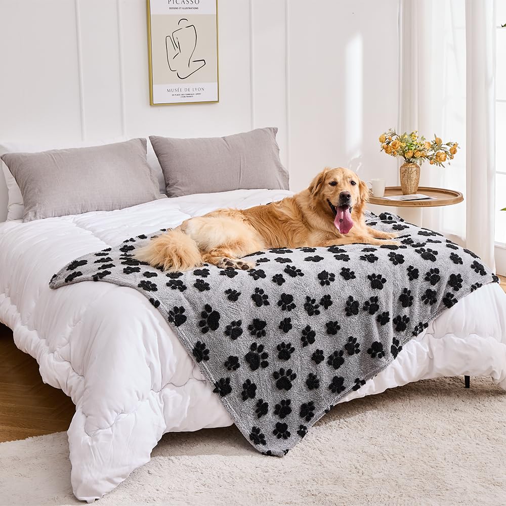 Qeils Jacquard Dog Blankets For Large Dogs, Cozy Calming Pet Blanket Washable For Couch Protection, 280Gsm Coral Fleece Plush Fl