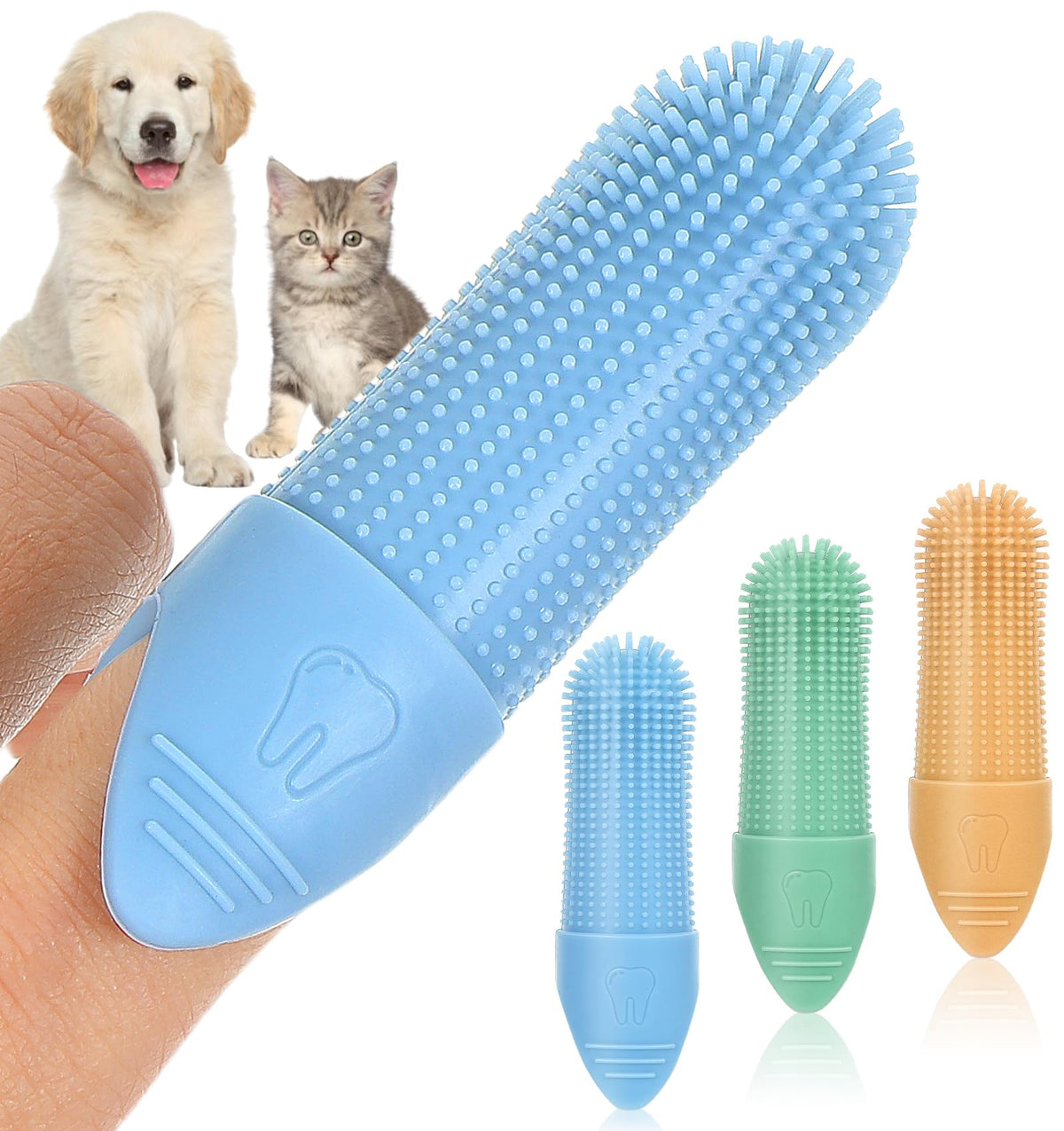 Valuebargain 4 Pcs Finger Dog Toothbrush, Silicone, Multicolor, Adult, Soft, Manual, Pet Toothbrush