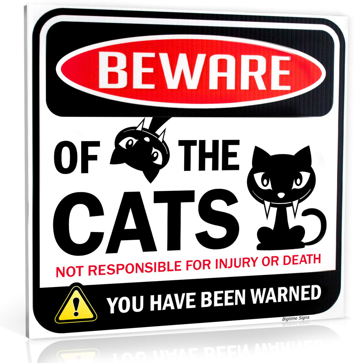 Bigtime Signs Cat Sign - Beware Of Cats - Cat Decor Funny Gag Gifts For Window, Office, Bedroom Decor - Funny Cat Gifts For Indo