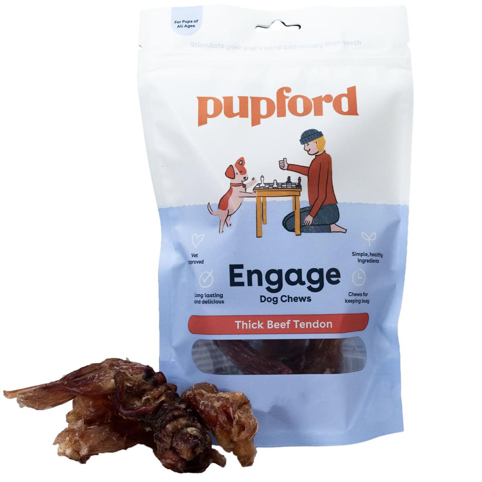 Pupford Thick Beef Tendon Chews For Dogs & Puppies, All-Natural Dog Chew With Glucosamine For Joint Health, Long-Lasting Toy, Gr