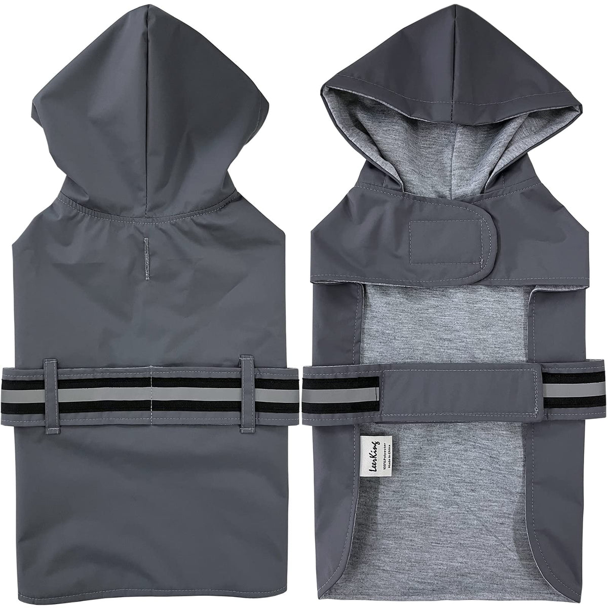 Leerking Dog Raincoat Hooded Leash Hole 10 Sizes, Waterproof Double Layer Dog Rain Coat Jacket With Cotton Lining For Small Medium And Large Dog,Grey,3Xl