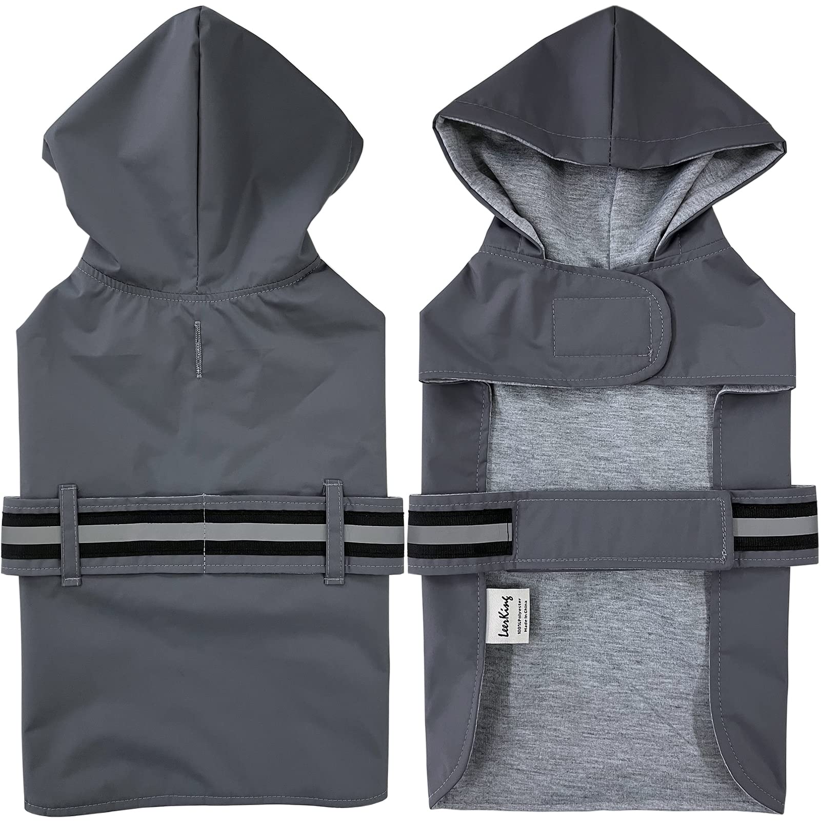 Leerking Raincoat For Dogs - Hooded With Leash Hole, Waterproof Double Layer Coat Jacket With Lining For Small Medium And Large 