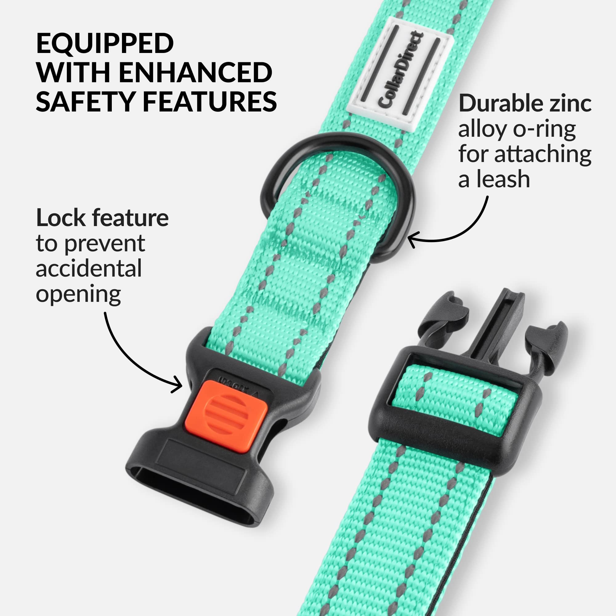 Collardirect Reflective Padded Dog Collar For A Small, Medium, Large Dog Or Puppy With A Quick Release Buckle - Boy And Girl - Nylon Suitable For Swimming (18-26 Inch, Mint Green)