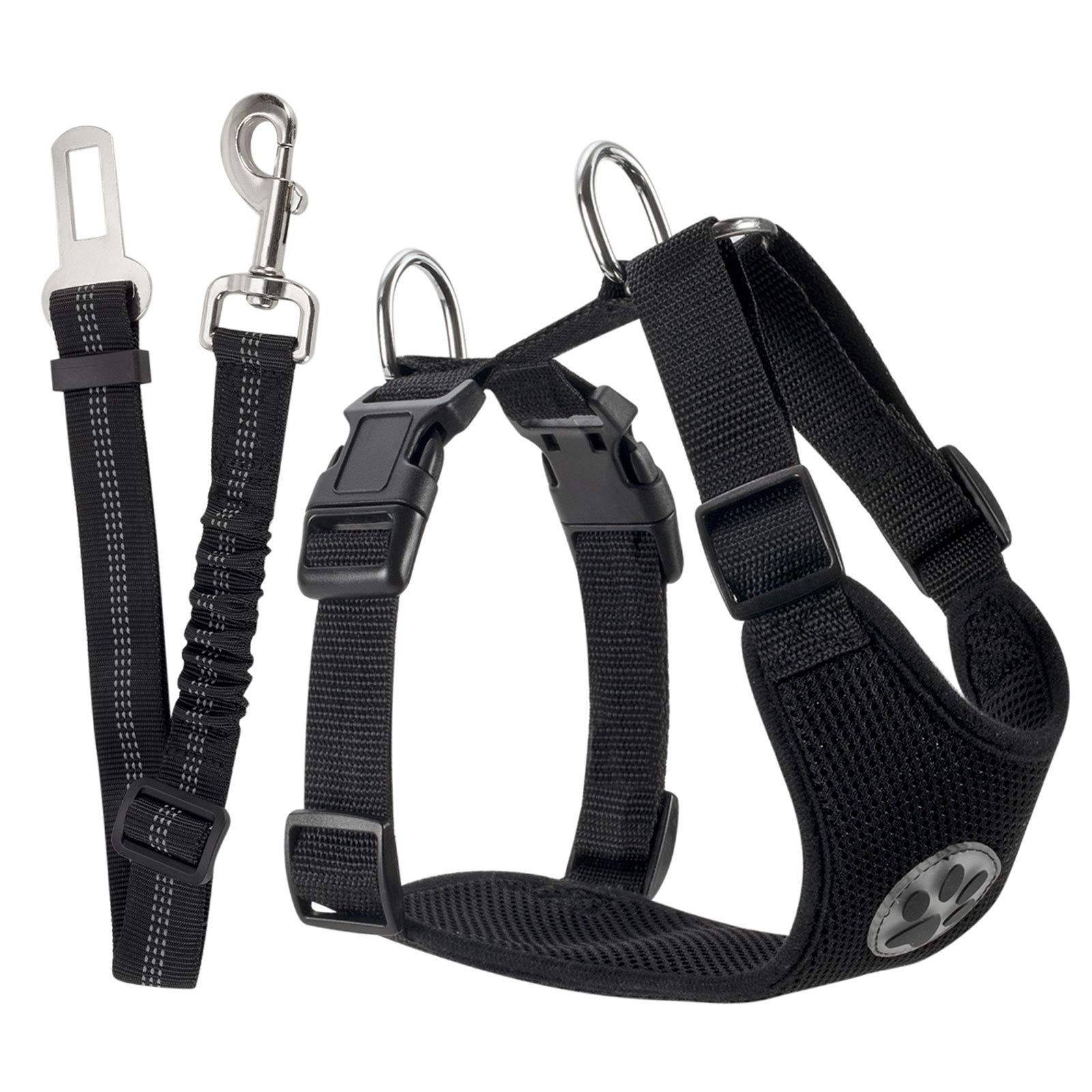 Slowton Dog Seat Belt Harness For Car, Dog Car Harness Adjustable Mesh Breathable & Dog Seatbelt Safety Tether With Elastic Bungee For Small Medium Large Pets(Black, Single Clip, L)