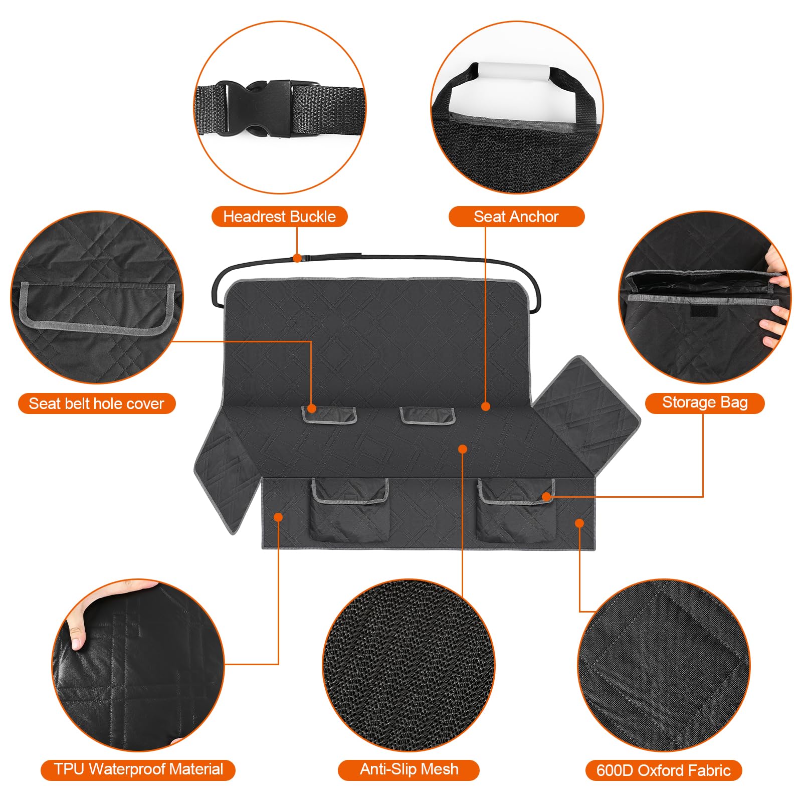 Kistrba Dog Car Seat Cover For Bench Seat No Headrest, Most Vintage Car And Classic Truck Bench Seat, 600D Oxford Scratch Proof