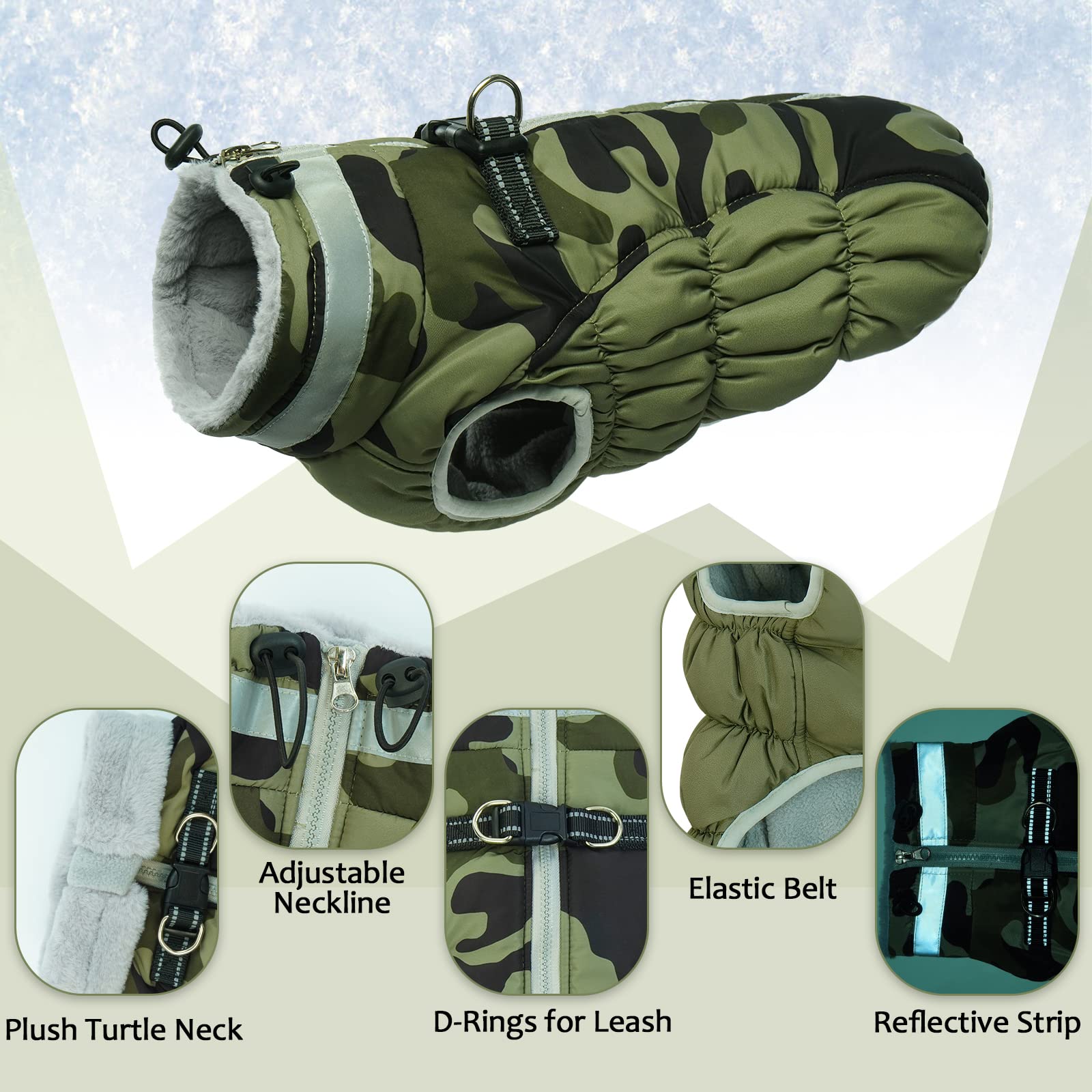 Lelepet Dog Coat,Warm Dog Winter Coat Waterproof Dog Jacket With Harness Dog Padded Vest Windproof Reflective Dog Fleece Jacket Vest Turtleneck Zippered Dog Snow Jacket Xs Dog Coats For Small Dogs