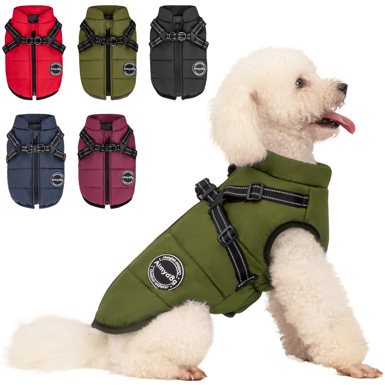 AIMYDOG Warm Winter Coat, Fashion Sports Cold Weather Jacket With Built-in Harness, Reflective & Adjustable Comfortable Pet Vest