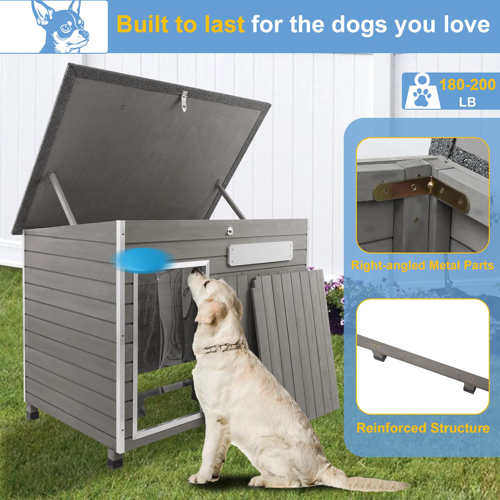 Ketive Large Dog House Outdoor Weatherproof Wooden Igloo Dog House With Raised Feet For Small To Large Dogs, Dog Houses Breed Wi