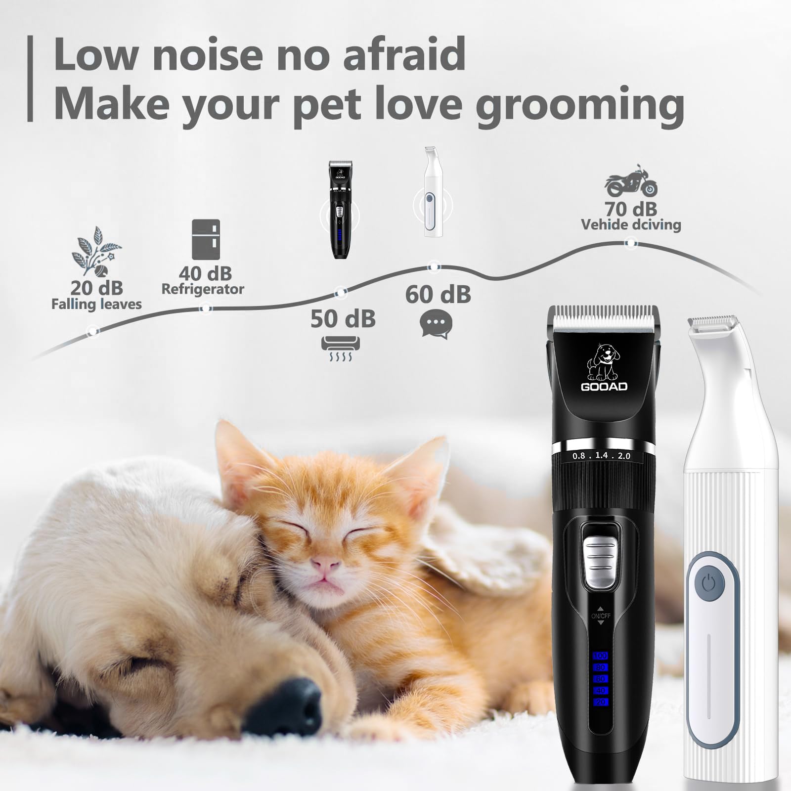 Gooad Dog Clippers Grooming Kit Hair Clipper -4 in 1Low Noise -Rechargeable-Cordless Quiet Paw Trimmer Nail Grinder, Trimmer Gro