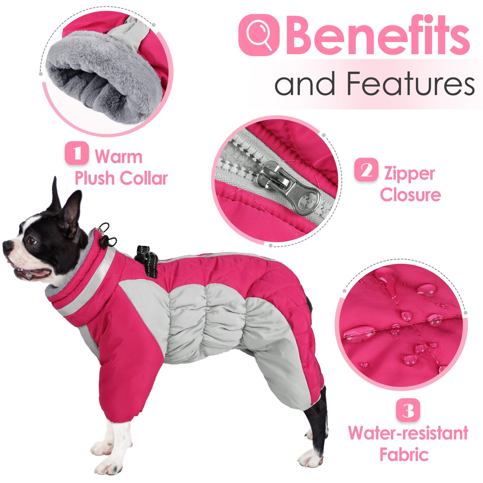 AOFITEE Warm Puffer Jacket for Winter - Windproof Dog Coat With Built-in Harness, Reflective Turtleneck, Four-Legged Fleece Snow