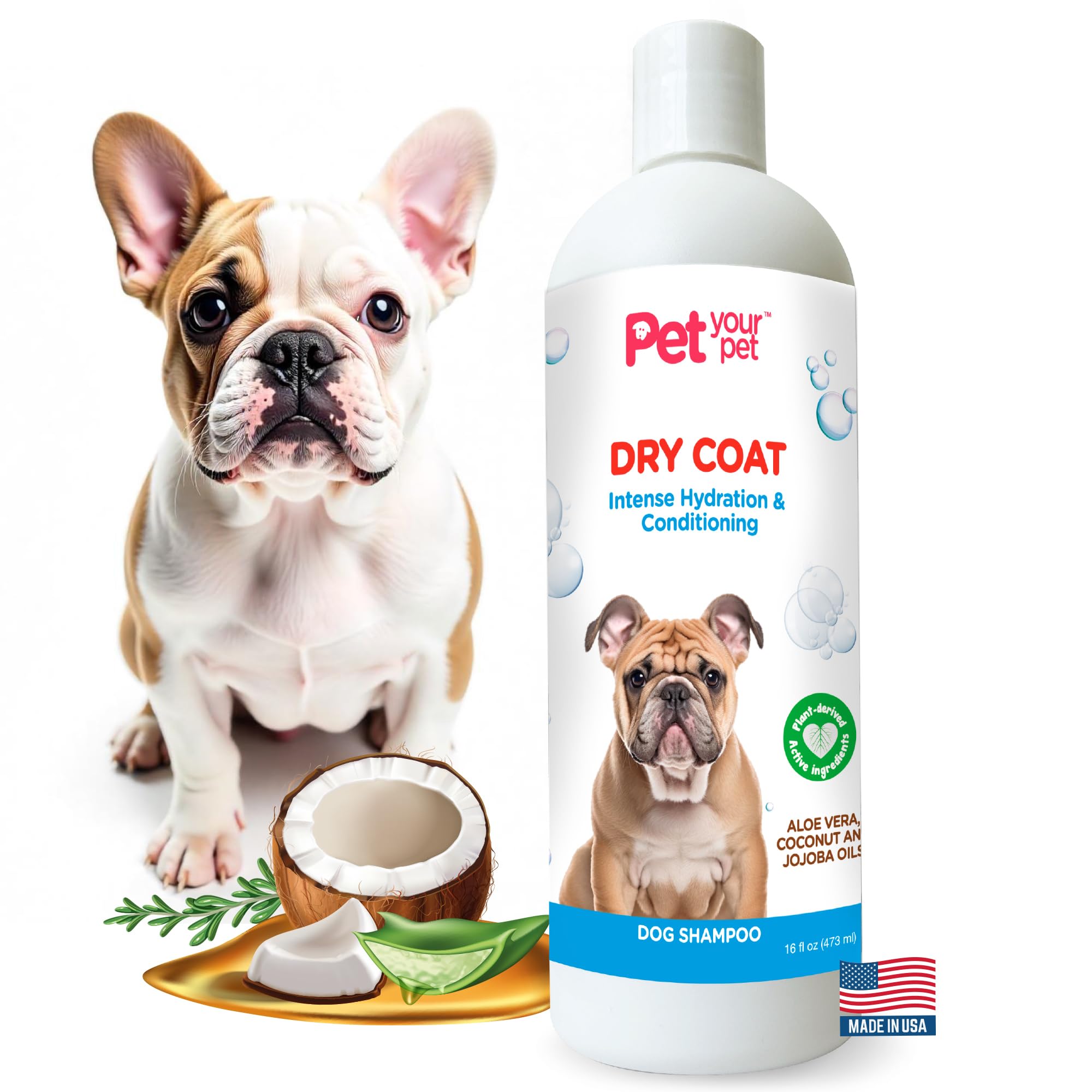 Pet Your Pet Natural Dog Shampoo For Dry Coats - Intense Hydration & Conditioning With Aloe, Coconut & Jojoba Oil - Moisturizing