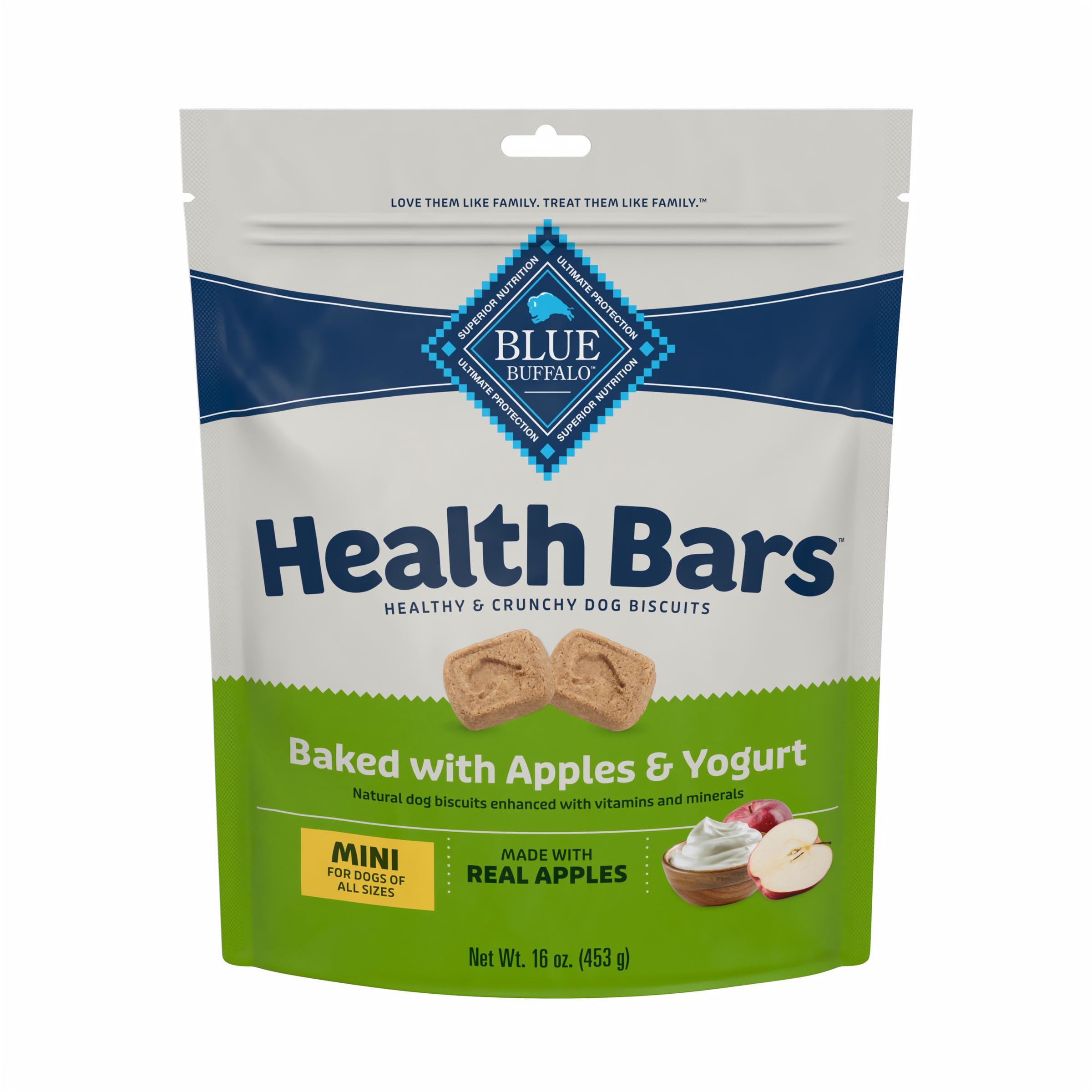 Blue Buffalo Health Bars Mini Crunchy Dog Biscuits, OvenBaked with Natural Ingredients, Apples & Yogurt, 16oz. Bag