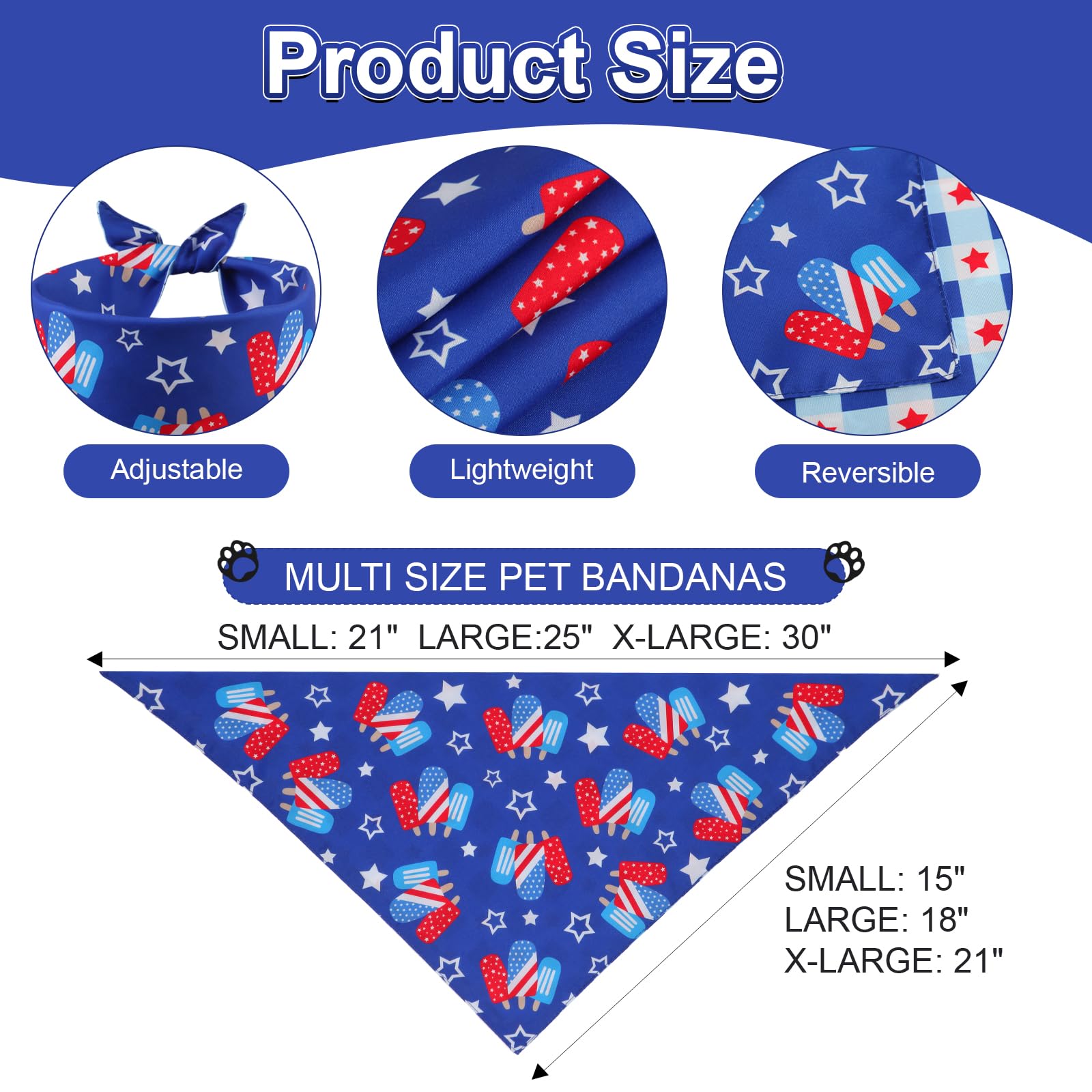 Ququle 4Th Of July Dog Bandanas Summer Xlarge 3Pcs, 6 Pattern American Flag Patriotic Scarf For Boy And Girl, Triangle Reversibl