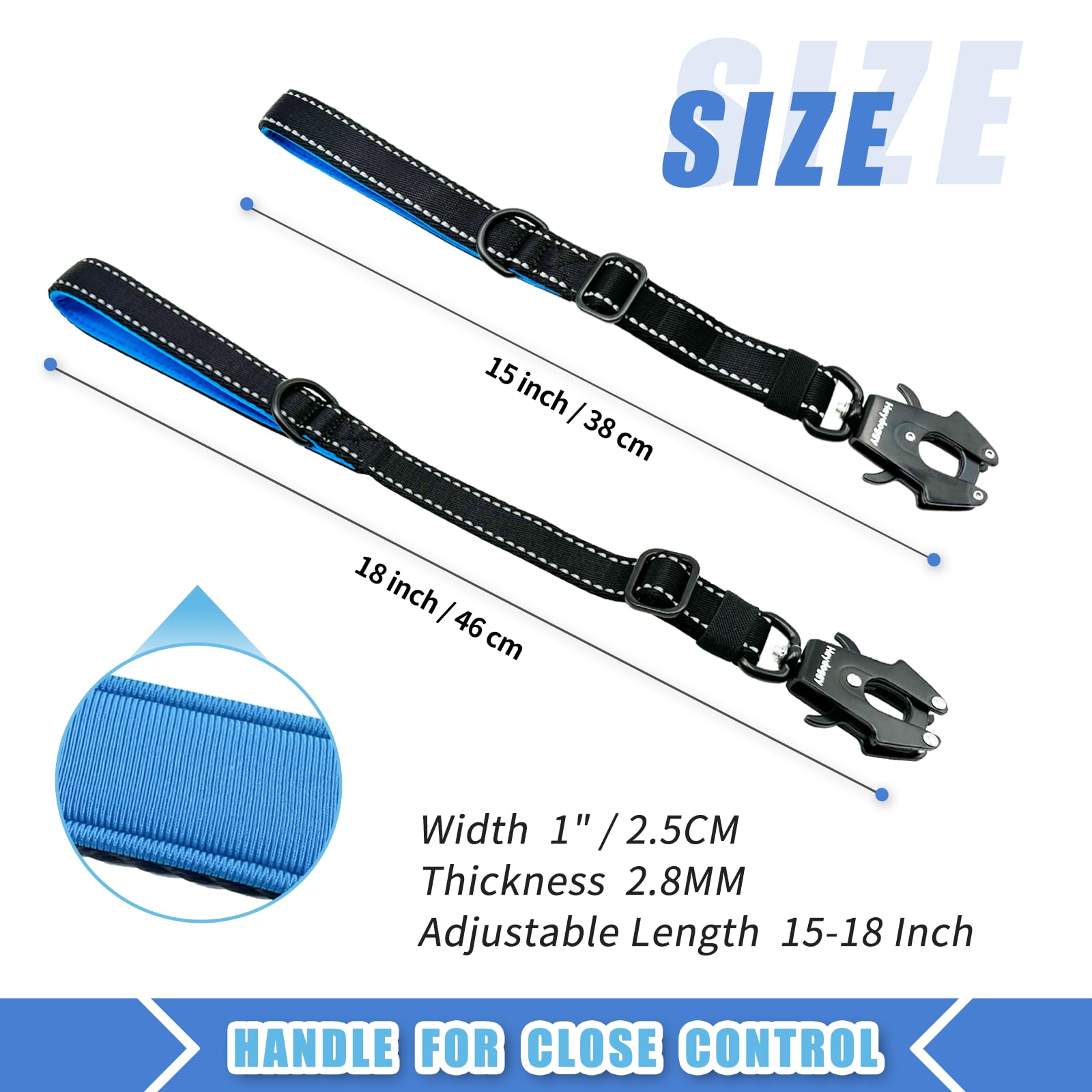 Strong Heavy Duty Dog Leash - Adjustable Short Dog Leash 15''-18'', Reflective Nylon Training Leash With Padded Handle & Frog Cl