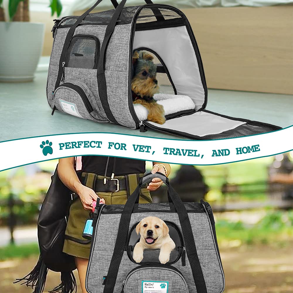 Petami Airline Approved Pet Carrier For Cat, Soft Sided Dog Carrier For Small Dog, Cat Travel Supplies Accessories Indoor Cat, Ventilated Pet Carrying Bag Medium Large Kitten Puppy, Small Heather Gray