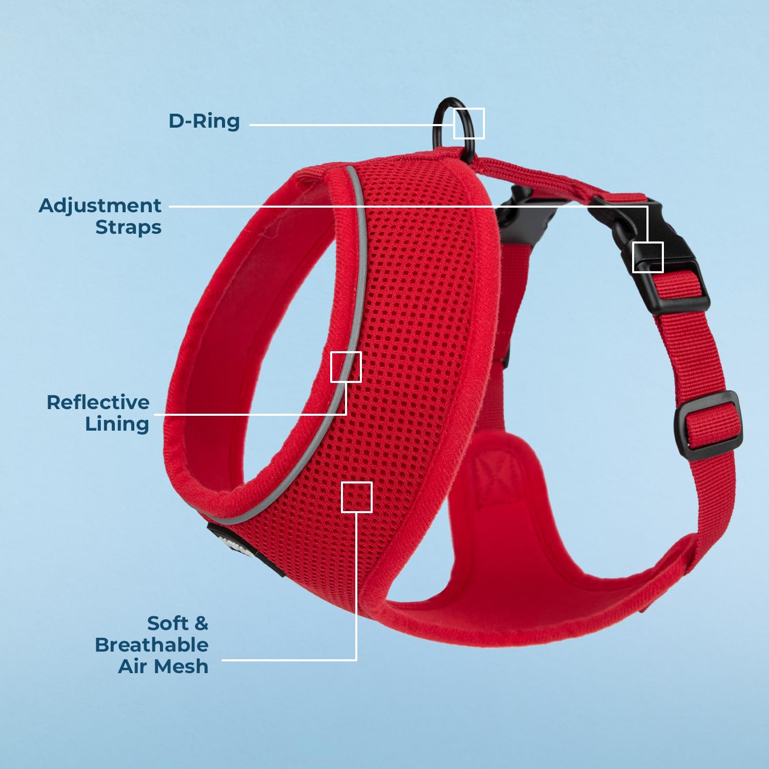 Voyager Aerolite No Pull Mesh Dog Harness With Lightweight, Soft, Breathable, Reflective Stitching, And Adjustable Straps For Walking, Running, Training, Heavy Duty And Durable - Red, L