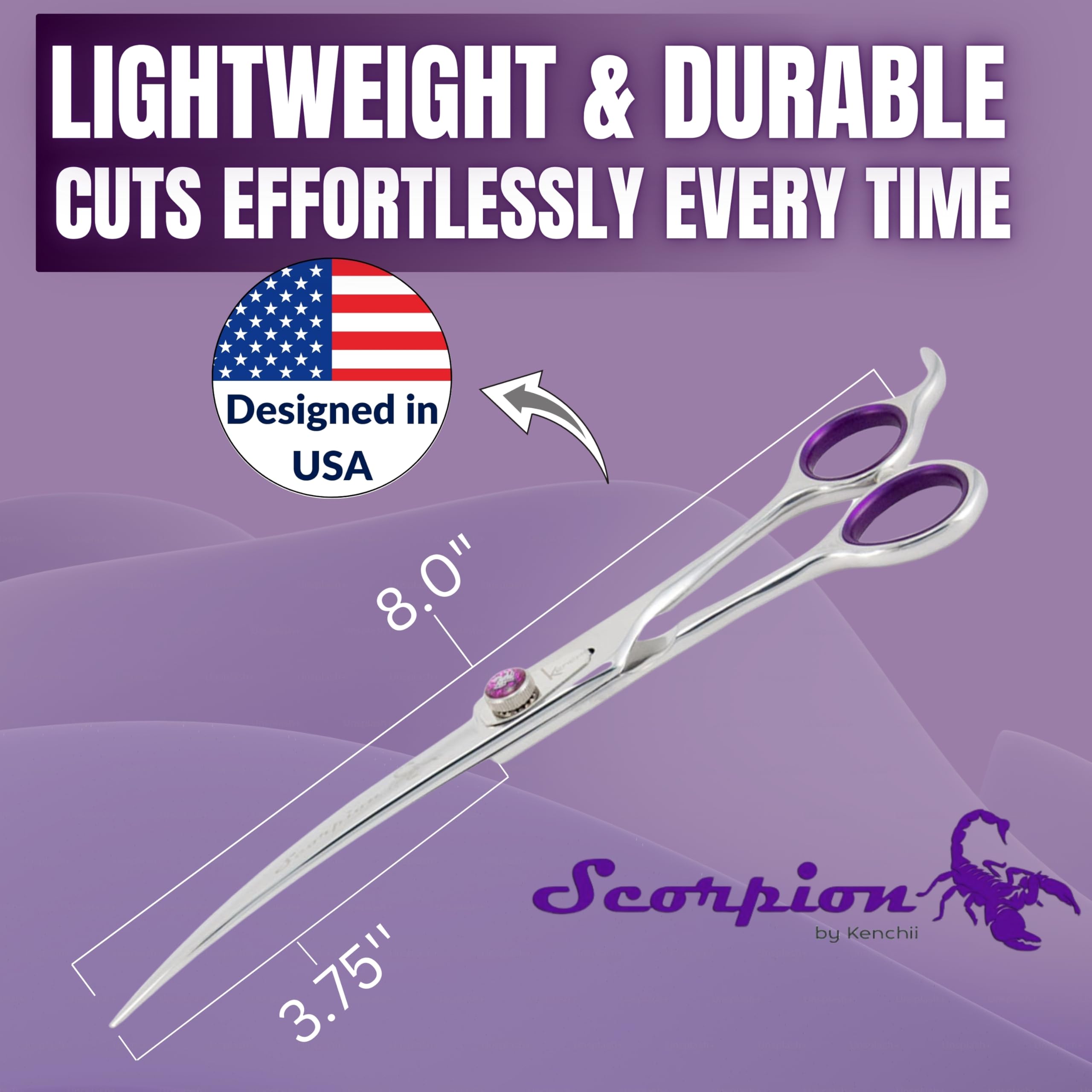 Kenchii Scorpion 8 Inch, Curved Grooming Scissors for Dogs and Pets - Premium Steel Scissors for Dog Grooming - Dog Shears Pet G