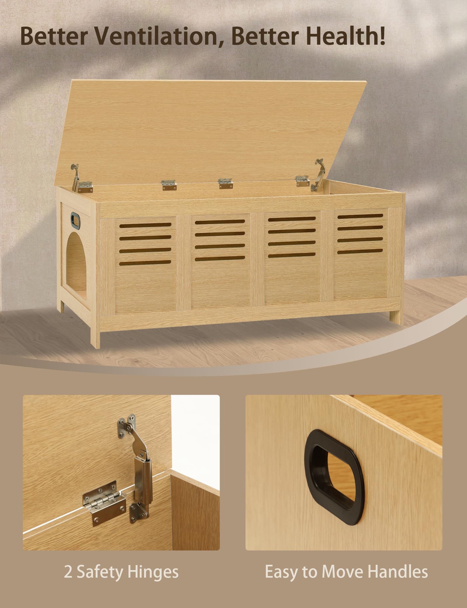 Dinzi Lvj Litter Box Enclosure Furniture For 2 Cats, Flip Top Opening Hidden Litter Box With Double Rooms, Dual Pet House With G