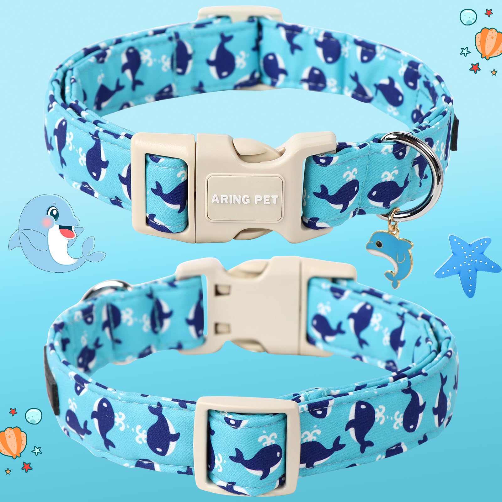 Aring Pet Summer Dog Collar-Cute Blue Dog Collar For Small Dogs, Adjustable Cotton Whales Pet Collars Puppy Collar For Small Med