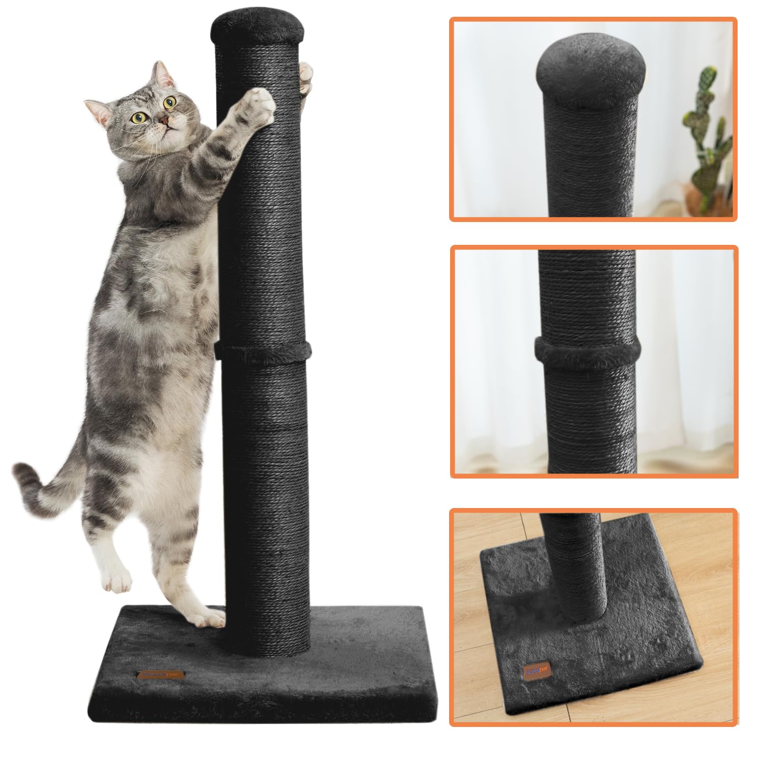 Karolpar 34Inch Cat Scratching Post With Natural Sisal Rope 4.3Inch Large Diameter Scratcher Post Tree For Indoor Cats Black