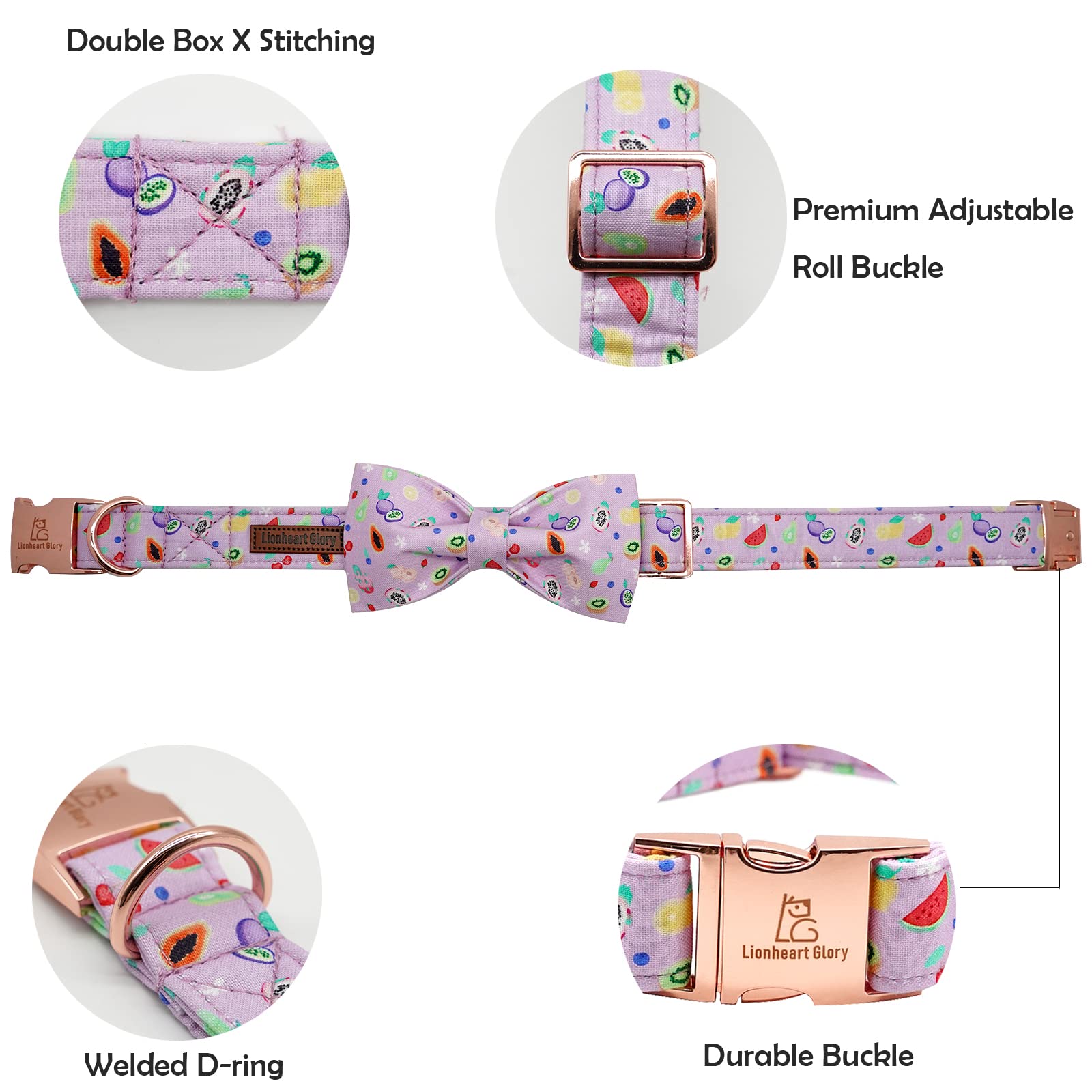 Lionheart Glory Dog Collar, Fruit Dog Collar With Bow, Summer Dog Bowtie Collar Gift Bows Cute Pet Collar For X-Large Dogs