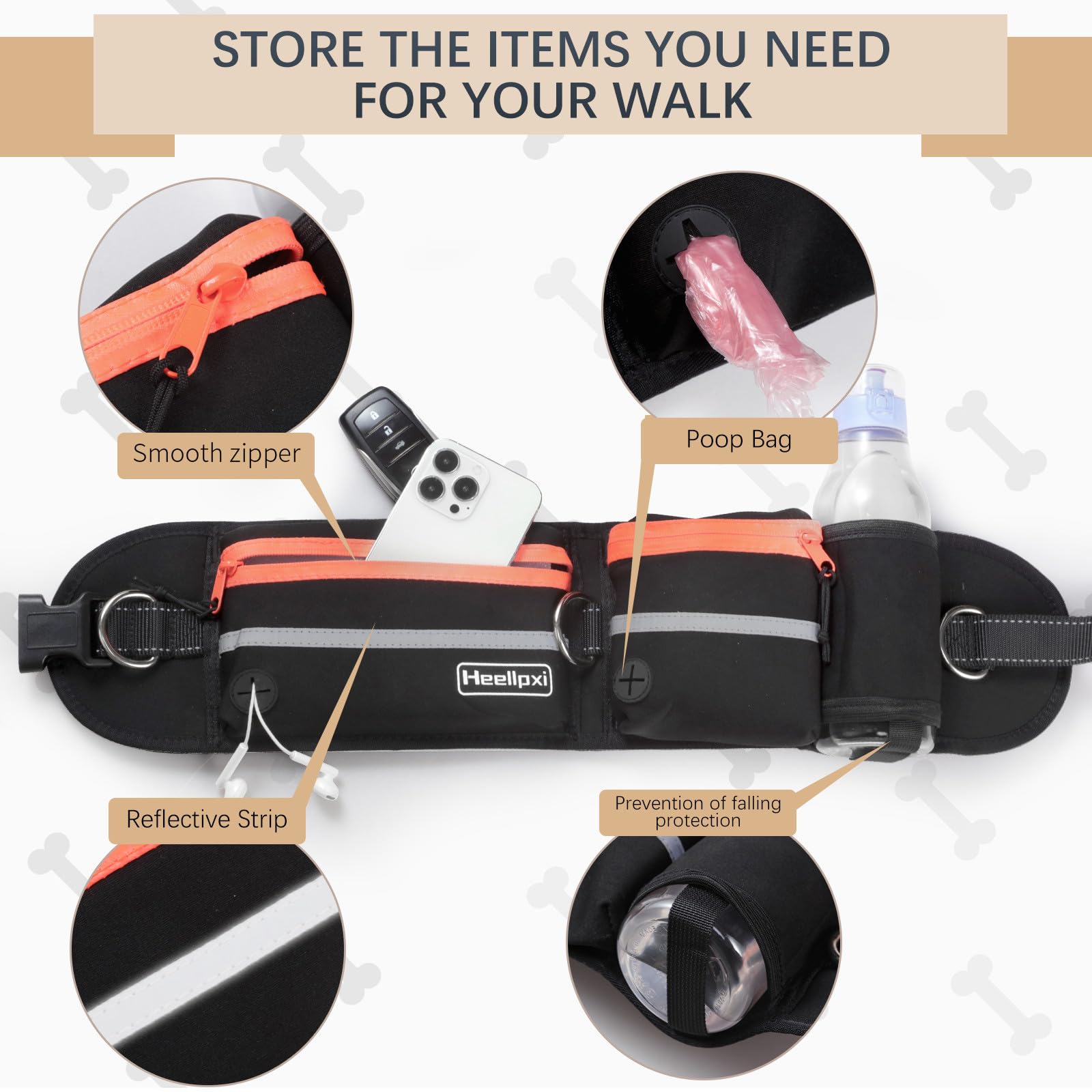 Heellpxi Hands-Free Waist Leash With Pouch For Two Dogs: Reflective Stitching, Dual Handle & Bungee Retractable Design - Ideal F