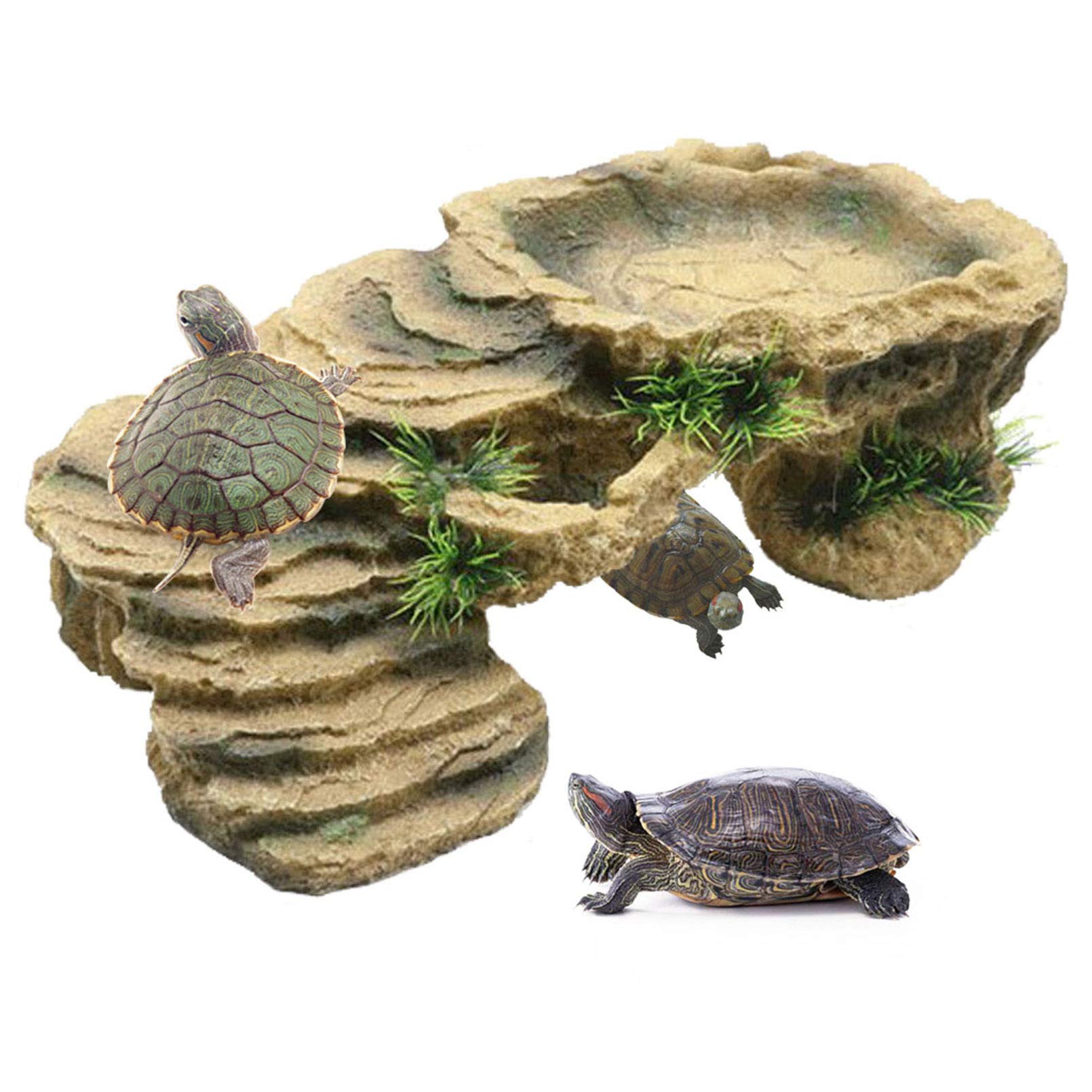 PINVNBY Turtle Basking Platform,Tortoise Resin Dock Resting Rock Reptile Habitat Ornament Hiding Cave Floating Ledge Aquarium De