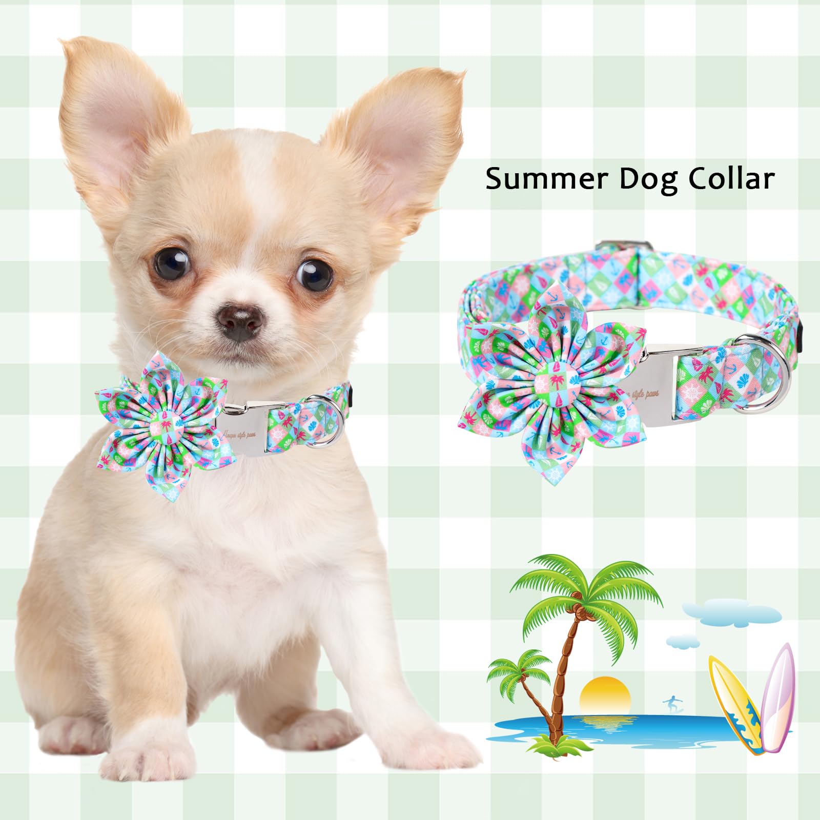 Unique Style Paws Summer Dog Collar With Floral Bow,Cotton Blue Bow Tie Puppy Collar,Boat Pattern Dog Bow Collar For Small,Mediu