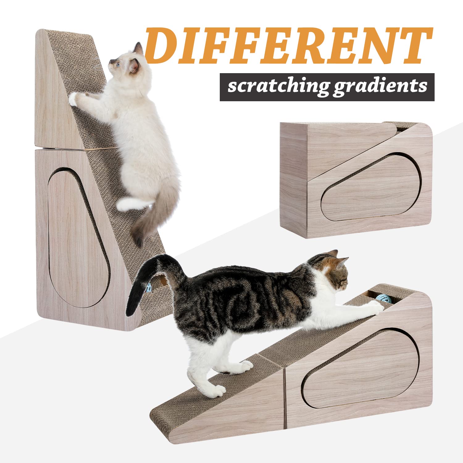 Pawz Road Cat Scratching Post, 2 In 1 Large 28.3' Corrugated Cat Scratcher Three Sided Use Scratching Pad With Balls For Indoor Cats And Kittens