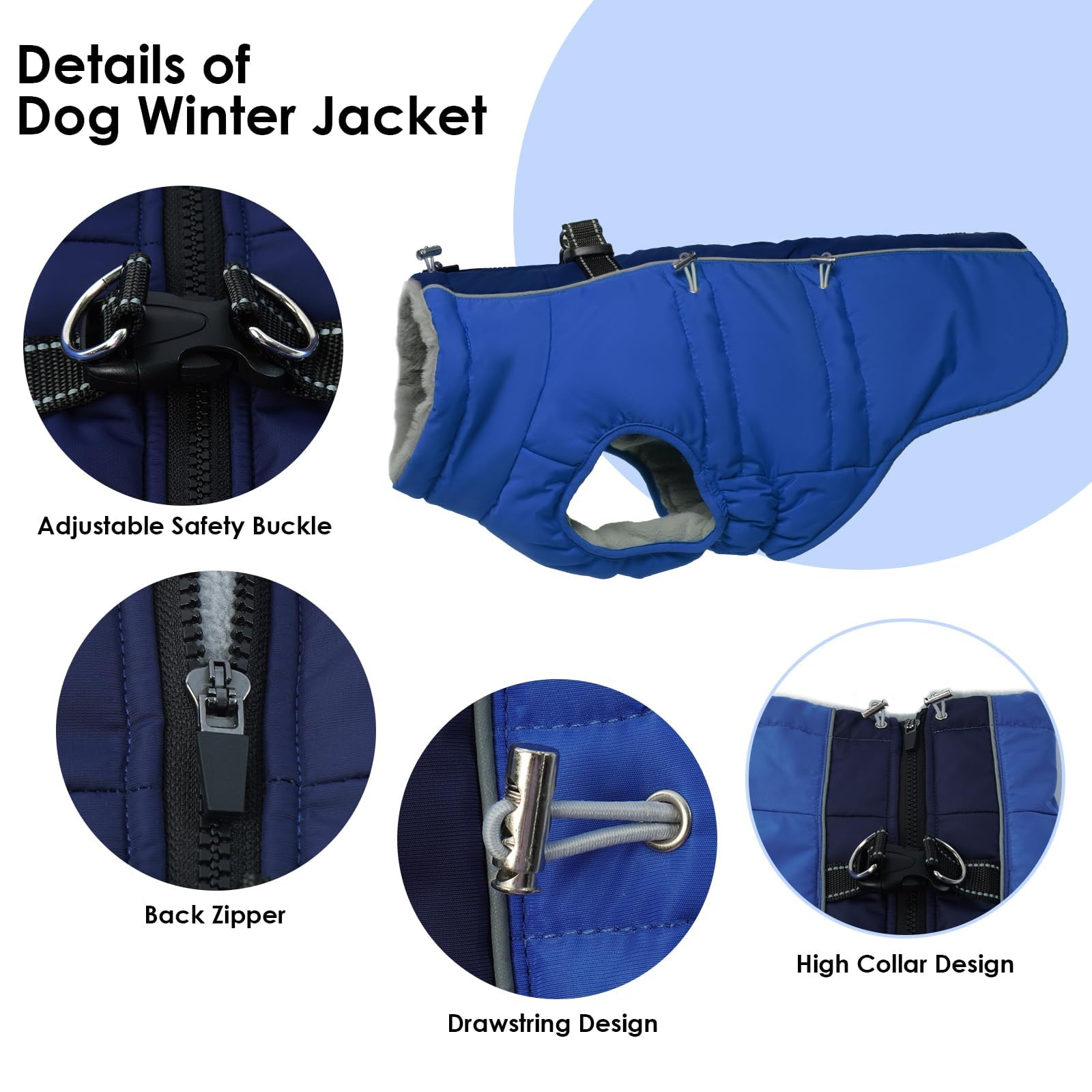 IKIPUKO Dog Coat for Large Dogs, Dog Winter Jacket-X Large Warm Zip Up Snowsuit Dog Harness Vest Reflective Water-Resistant Dog