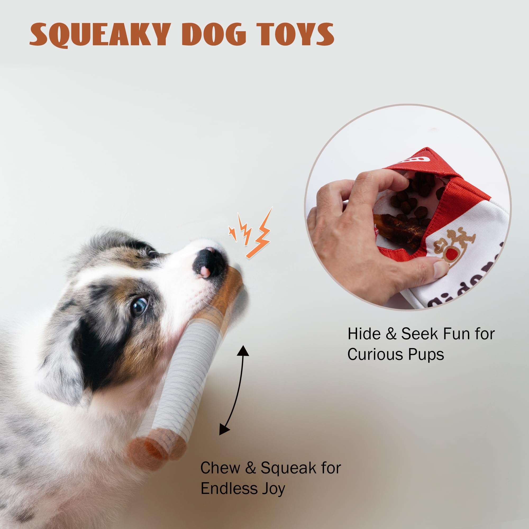 Nocciola 3 Packs Squeaky Puff Stick Toys With A Box, Funny Interactive Plush Dog Toys, Pitbull Husky Frenchie Pug Stuffed Puppy Toys For Small To Medium Breed, Dog Accessories Boy Gift