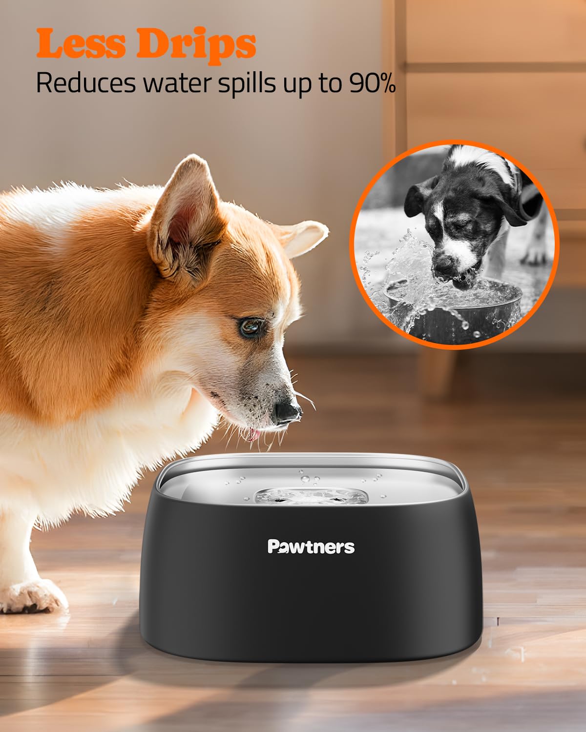 Dog Water Bowl No Spill, 4L Stainless Steel Slow Water Bowl For Dogs With Non-Slip Base, Spill Proof For Medium Large Messy Drin