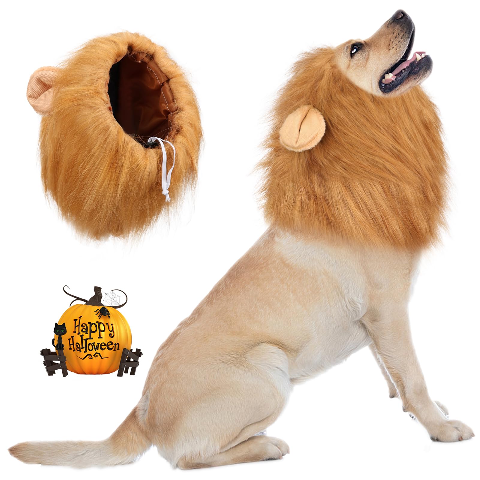 Vivifying Lion Mane For Dog, Adjustable Halloween Lion Costume Wig With Ears For Medium Dogs, Realistic & Funny Accessory Perfect For Parties And Photoshoots (Medium, Brown)