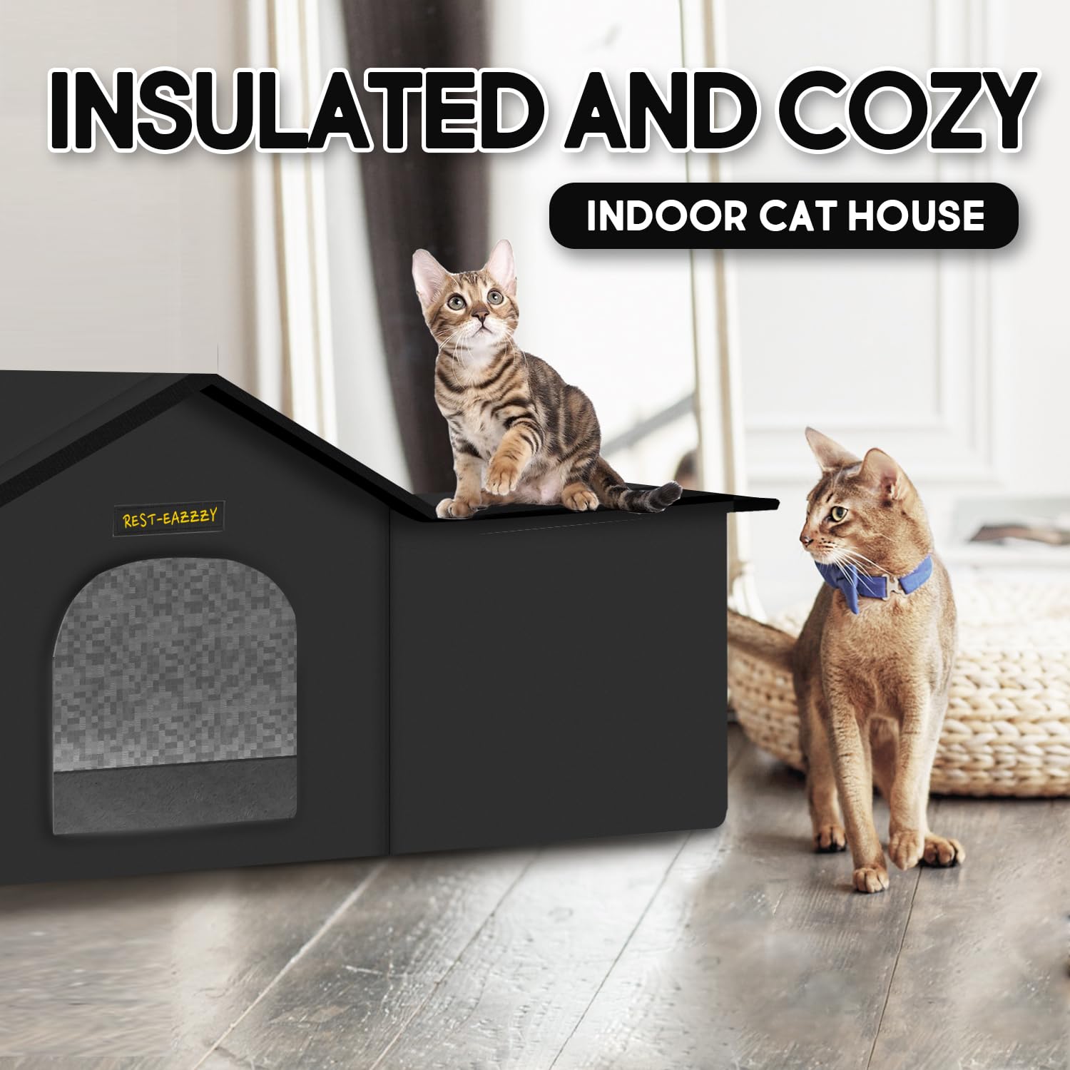 Rest-Eazzzy Cat House for Outdoor Cats, Weatherproof and Insulated Feral Cat House with Mat and Clip, Easy to Put Together, Self