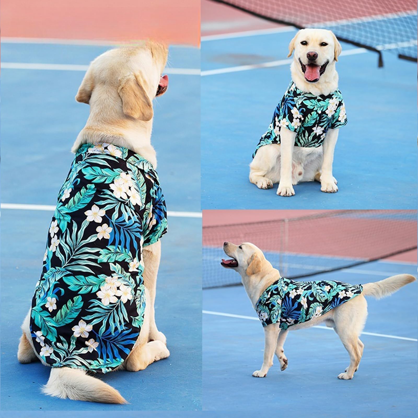 Lhyz Park Hawaiian Beach Print Pet Dog Cat T-Shirts Cute For Small To Medium Dog Cats Cool Summer Vest Camp Shirt Clothes (Navy