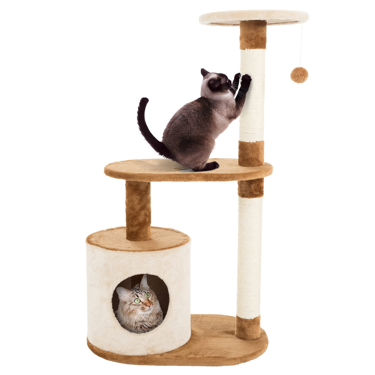 3-Tier Cat Tree - 2 Napping Perches, Kitten Condo, 2 Sisal Rope Scratching Posts, And Hanging Toy - Tower For Indoor Kitties By 