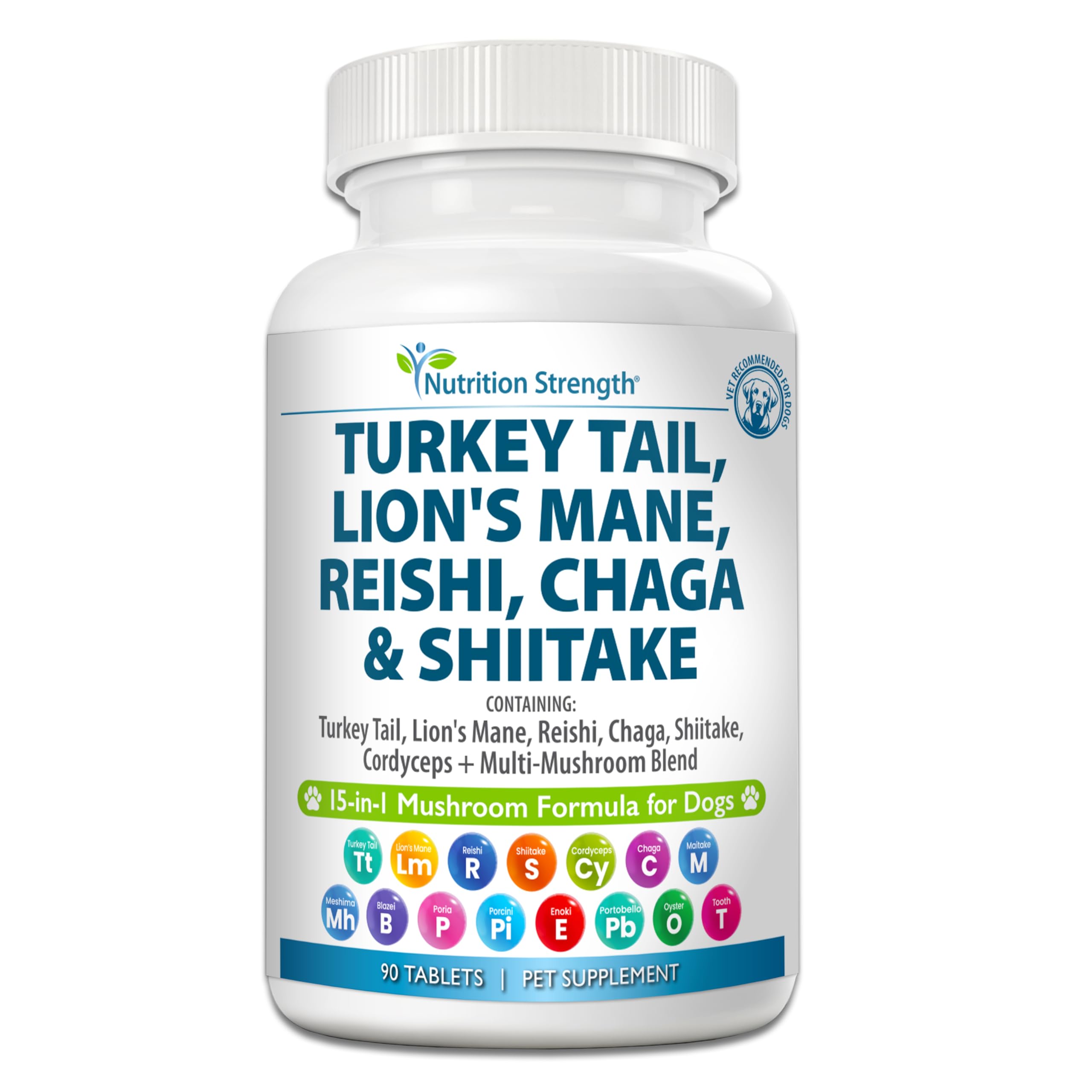 Nutrition Strength 15-in-1 Mushroom Support for Dogs | Turkey Tail, Lion's Mane, Reishi, Shiitake, Cordyceps, Chaga, Maitake | I
