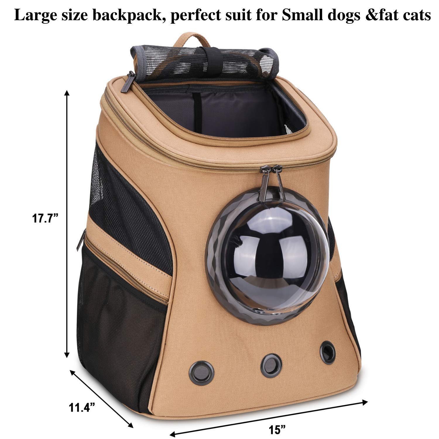 Lollimeow Large Pet Carrier Backpack, Bubble Backpack Carrier For Fat Cats And Puppies,Airline-Approved(Khaki)