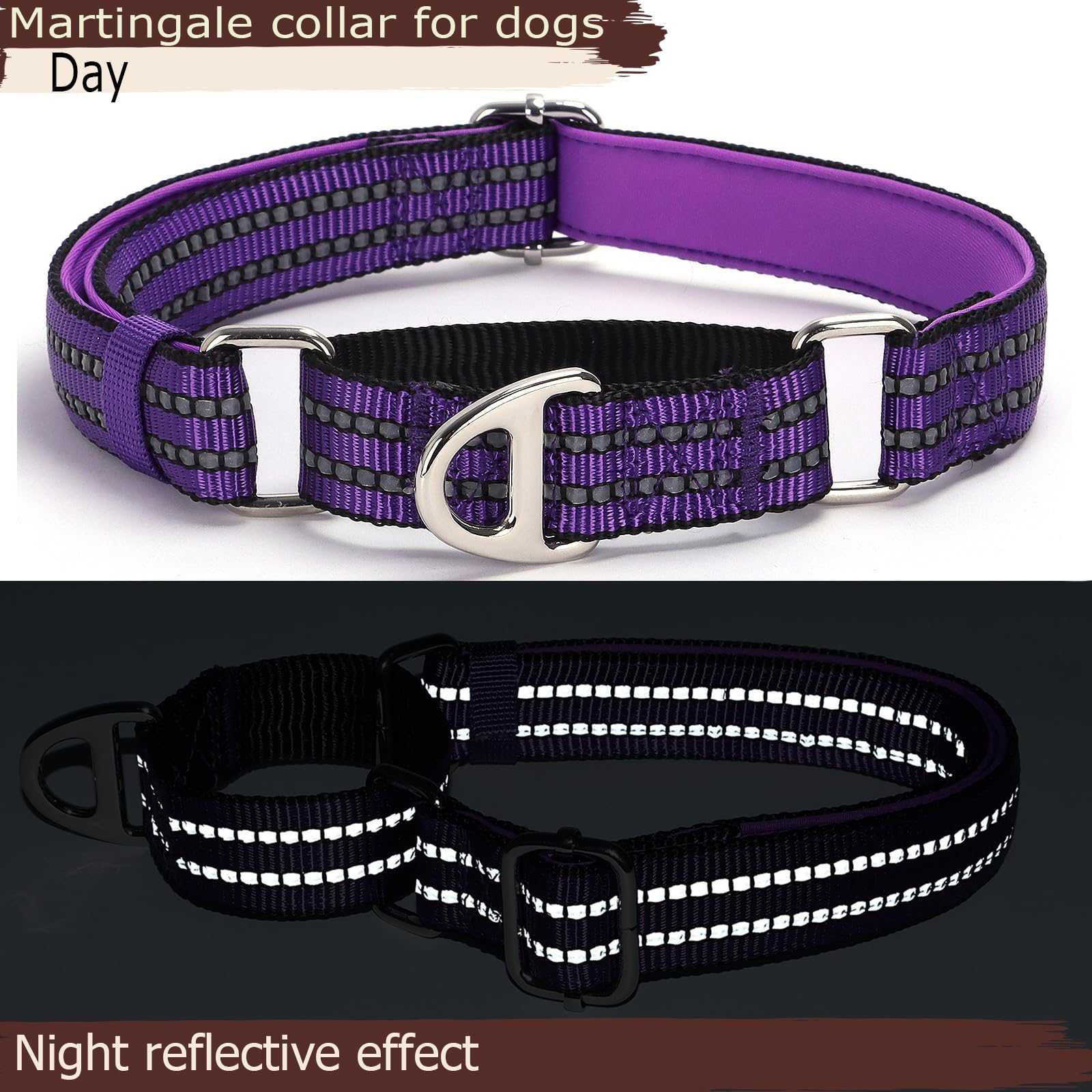 Martingale Collar For Large Dogs With No Buckle,Reflective Nylon Padded Comfort Safe Dog Collar For Training,Nighttime Walking &
