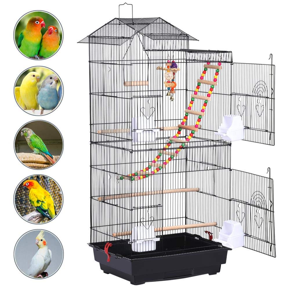 Yaheetech 39-Inch Roof Top Large Flight Parrot Bird Cage For Small Quaker Parrot Cockatiel Sun Parakeet Green Cheek Conure Budgie Finch Lovebird Canary Pet Bird Cage W/Toys