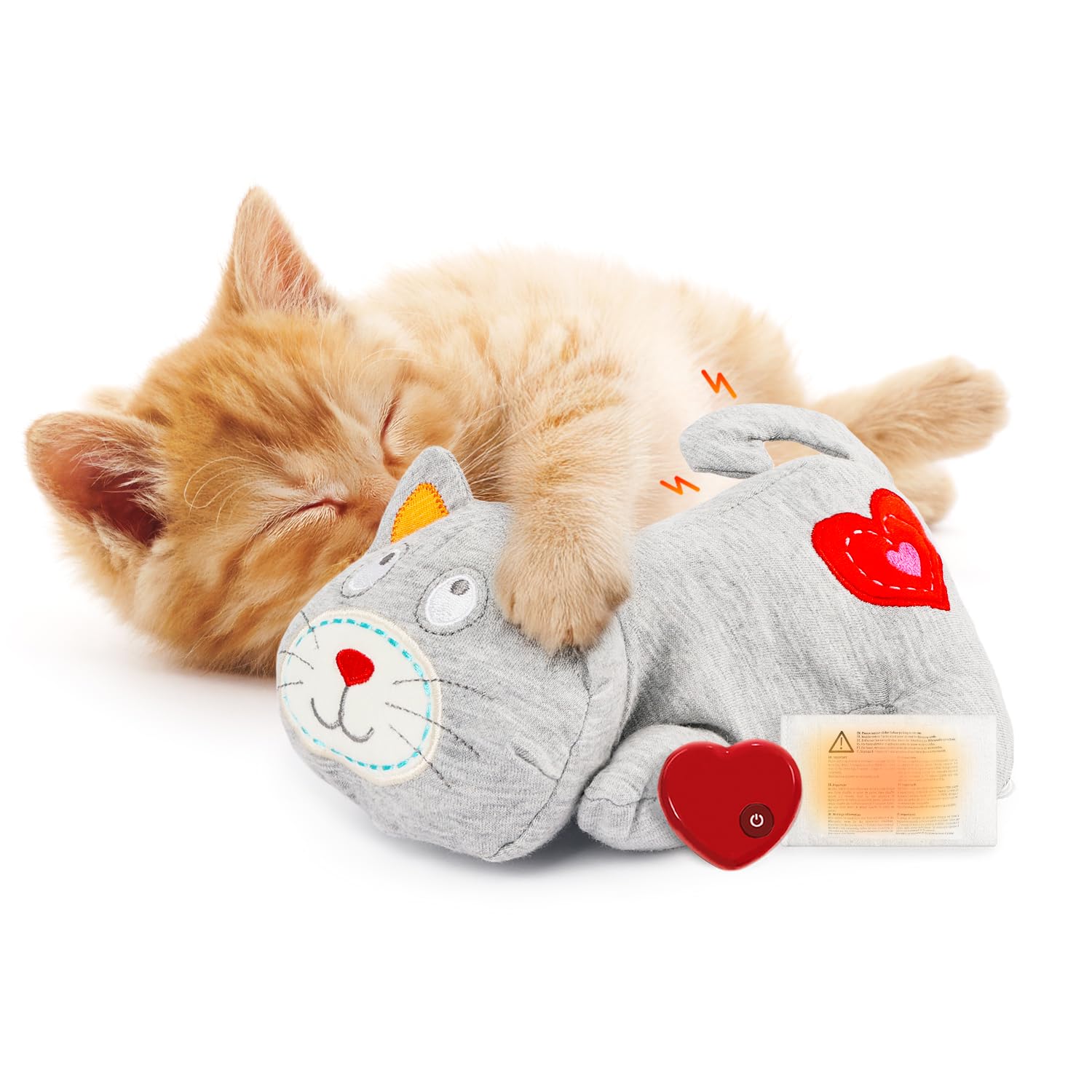 All For Paws Heartbeat Cat Plush Toy - Calming Kitten Companion With Realistic Heartbeat, Anxiety Relief For Indoor Cats Dogs Pe