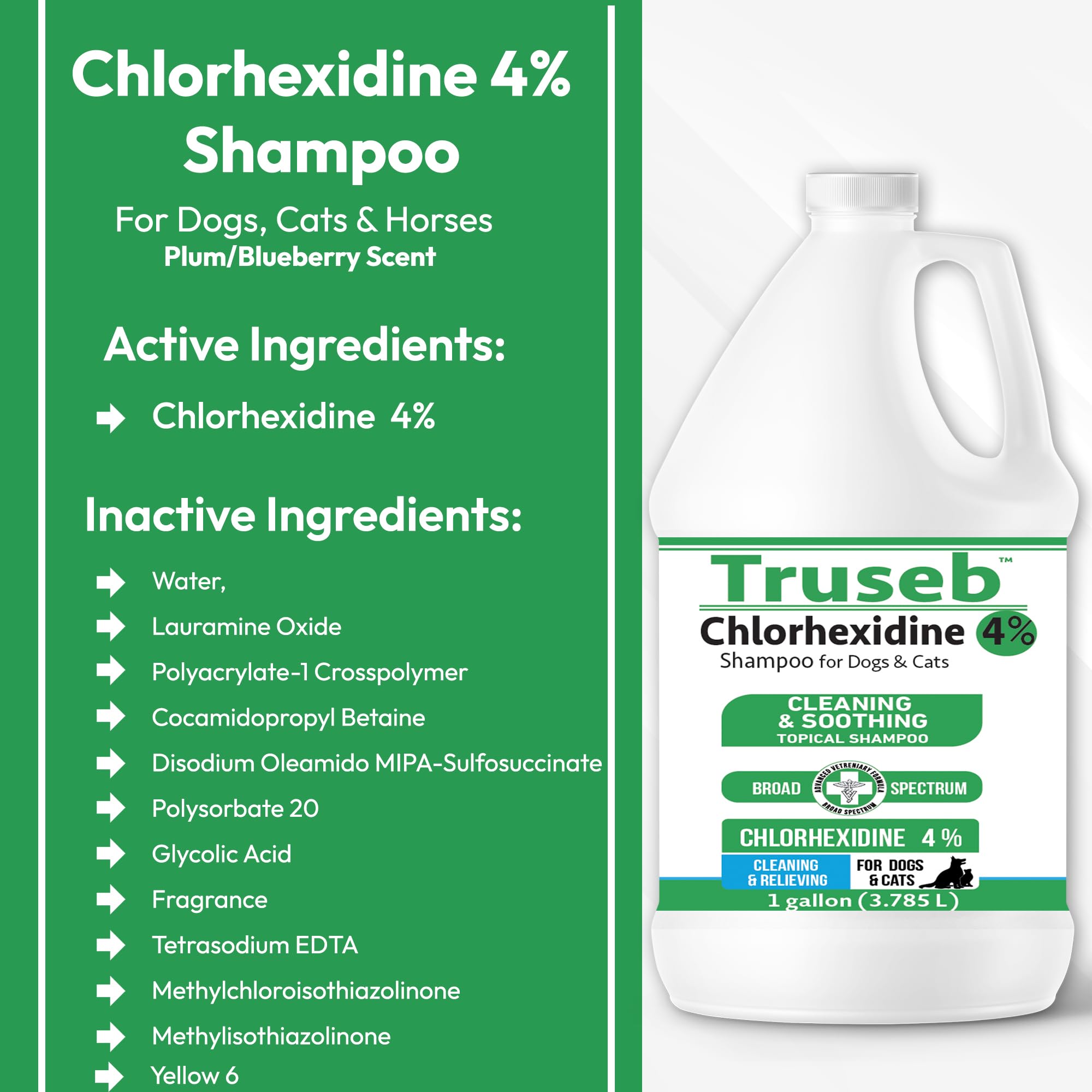 Truseb Topical Chlorhexidine 4% Shampoo For Dogs, Cats, And Horses With Plum/Blueberry Scent - 1 Gallon
