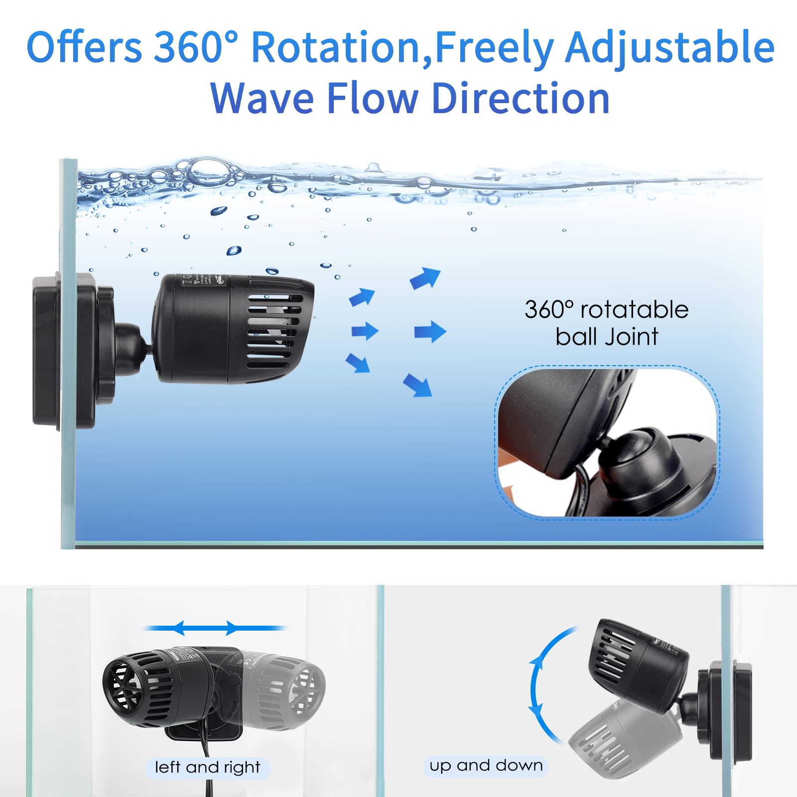 hygger Mini Wave Maker for 15-40 Gallon Aquarium with Magnetic Mount Quiet Powerhead for Saltwater and Freshwater Fish Tank 530