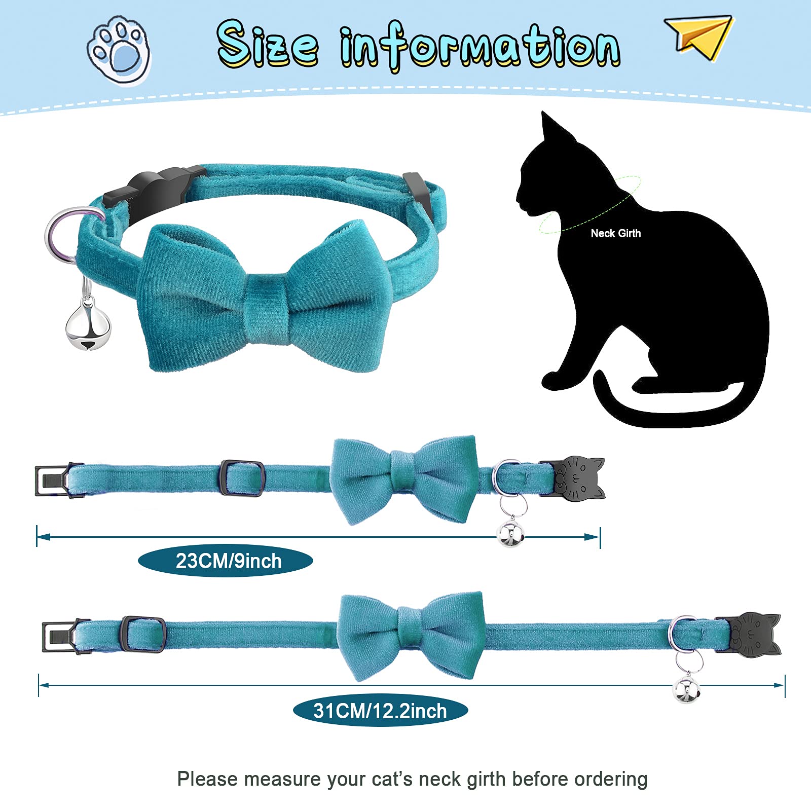 4 Pieces Cat Bow Tie Collar With Bell Breakaway Cat Comfortable Velvet With Cute Safety Pet Collar For Pet Kitten Puppy(Small,Ye