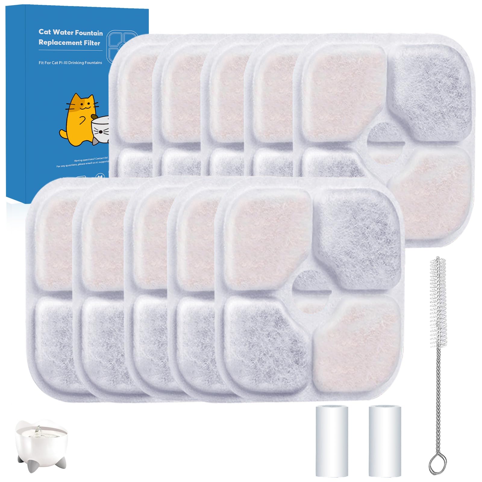 9-Pack Cat Water Fountain Filter Compatible With Catit Pixi Water Fountain Filter Replacement Triple Action Water Filter, 2 Pump