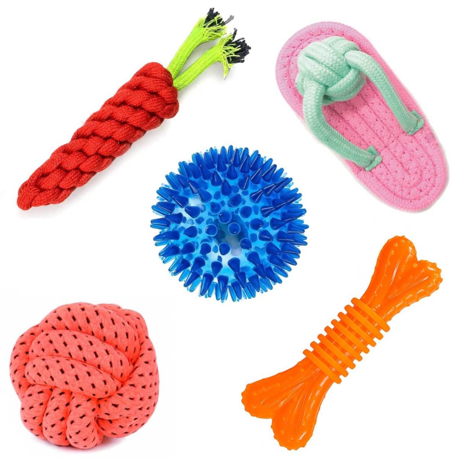 Youhavedeal Interactive & Durable Dog Chew Toy Combo  Toys For Puppies & Small Dogs Toys Spike Teether Ball Toy Medium & Large 
