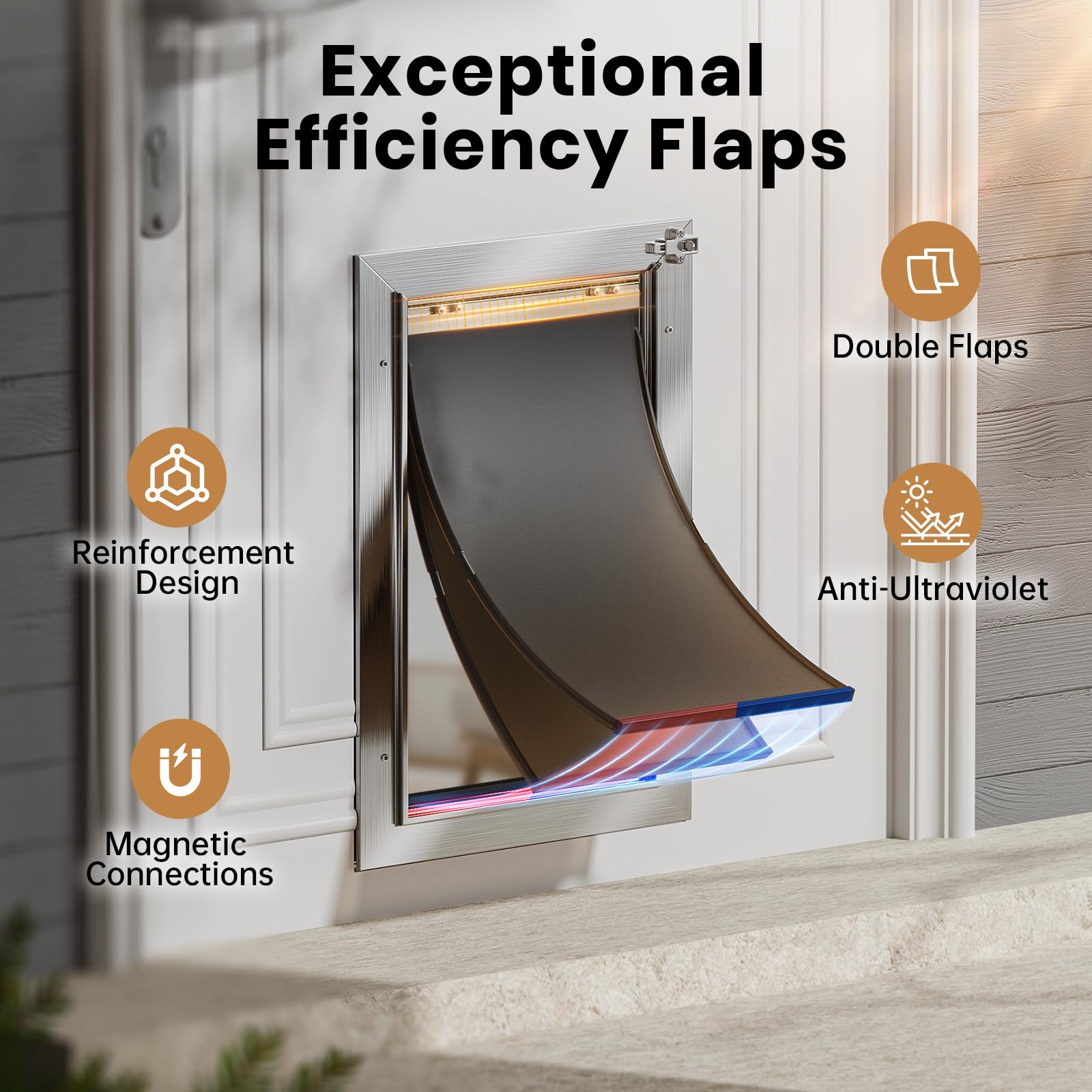 VOSOIR Aluminum Cat Door - Heavy Duty Small Dog Door, Silver, Model VDD002-S, Energy Efficient with 2 Magnetic Flaps, for Pets up to 22Lb
