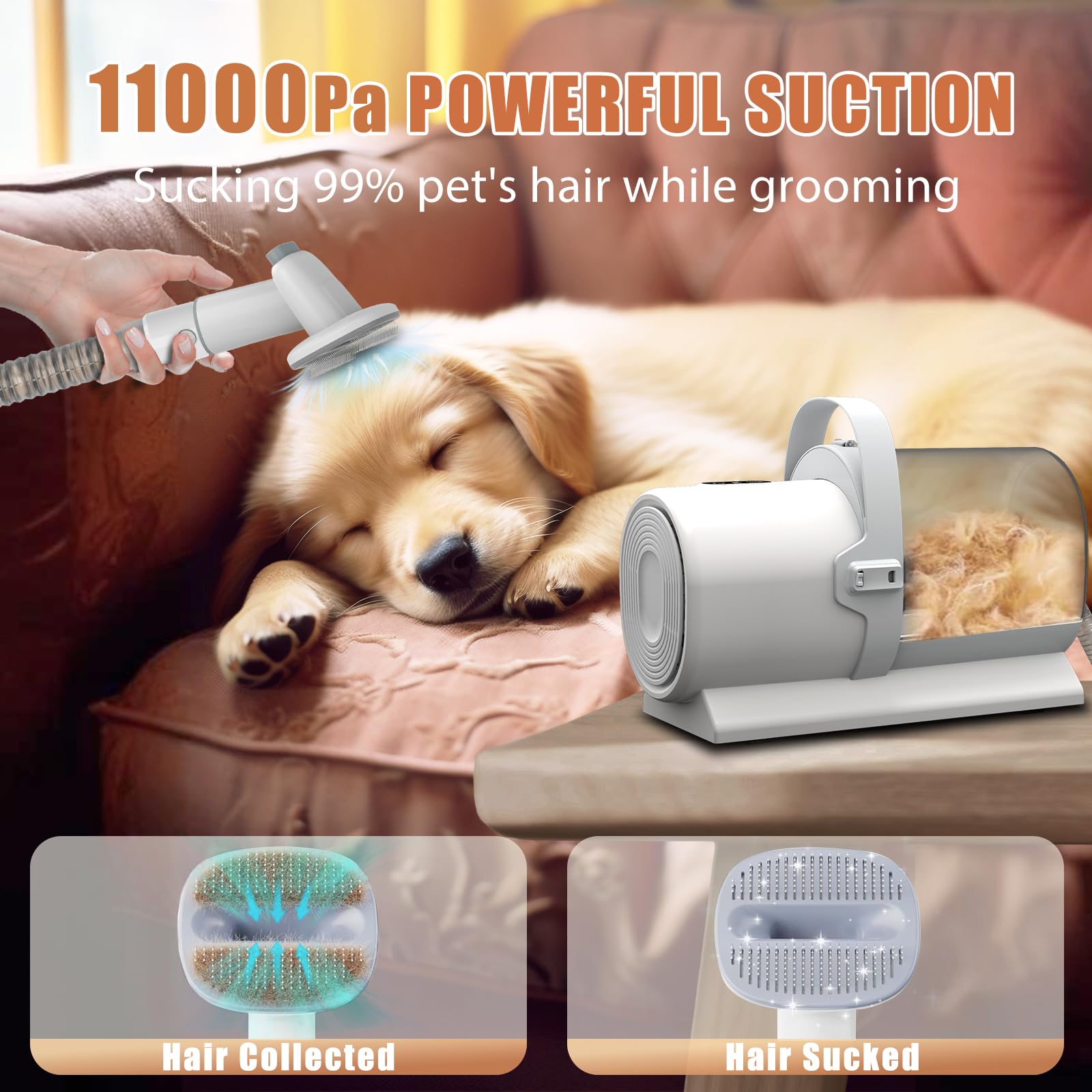 Dog Grooming Vacuum, Pet Grooming Kit With Dog Clippers, 2.5L Dust Cup 11000Pa Dogs Vacuum For Shedding Grooming, 5 Grooming Too